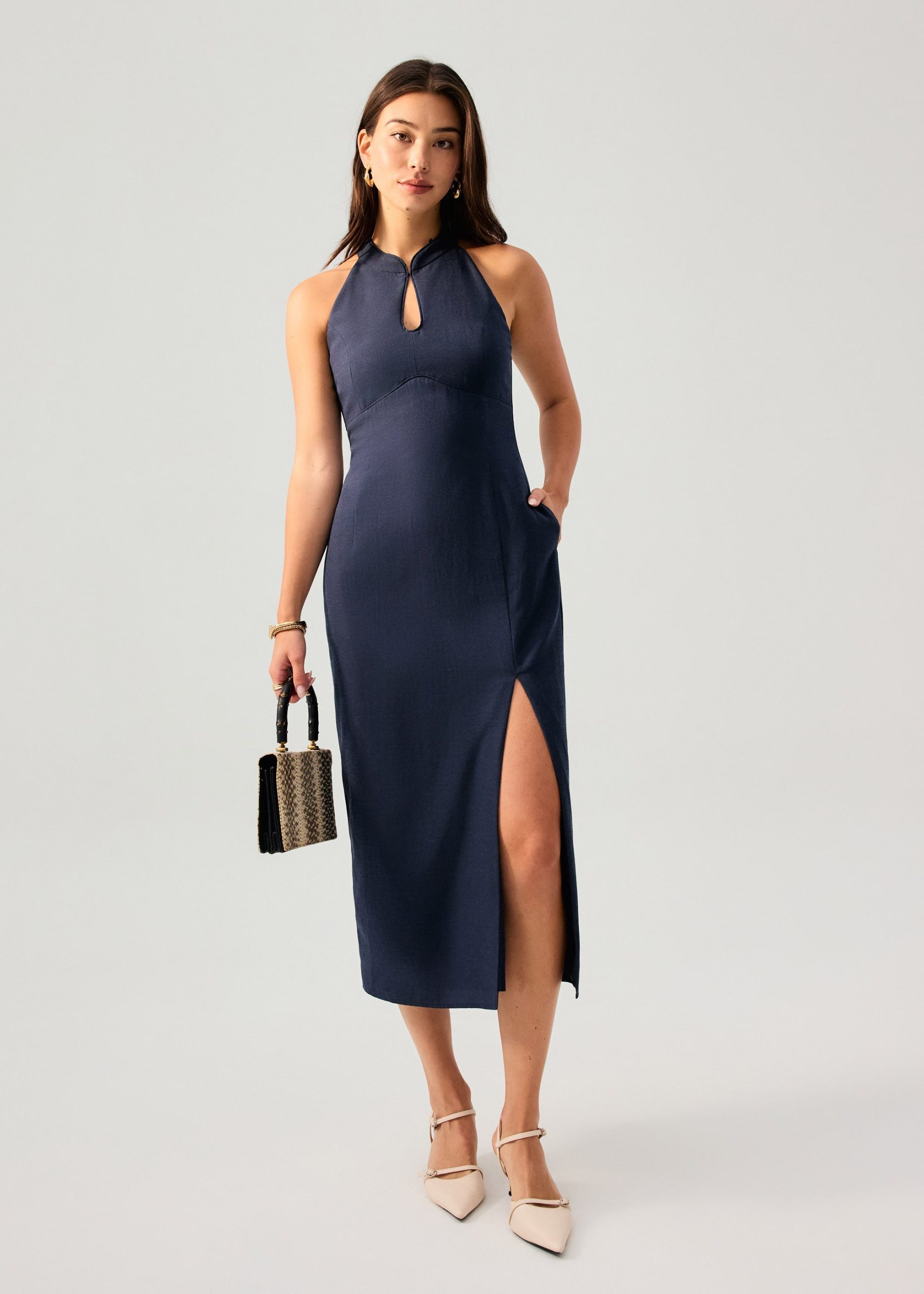 Cotton Side Slit Column Midaxi Cheongsam - Image 4
