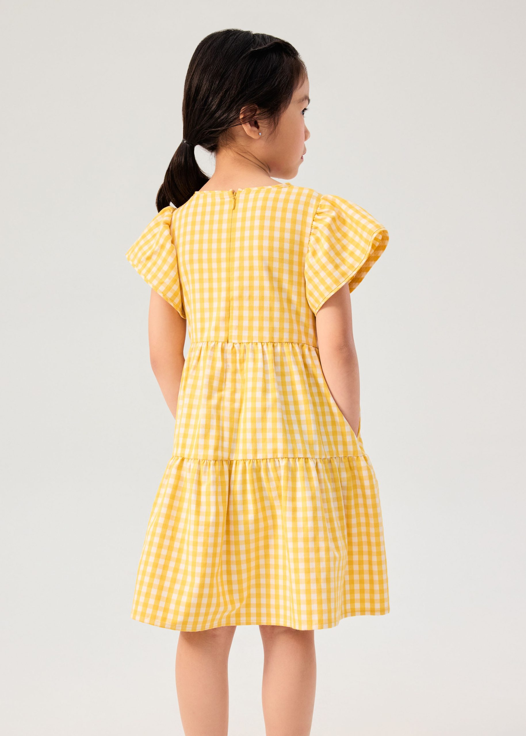Girls' Tiered Gingham Cotton Cap Sleeve Trapeze Dress - Image 10