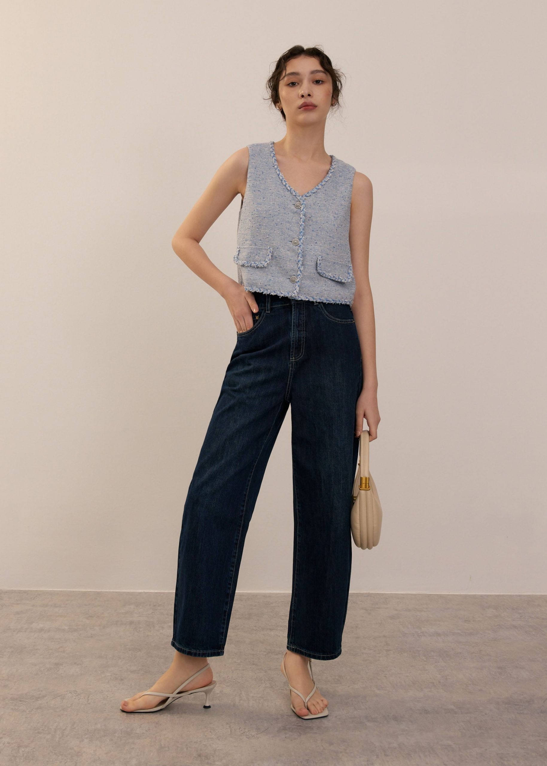 Tweed V-Neck Boxy Crop Vest - Image 5