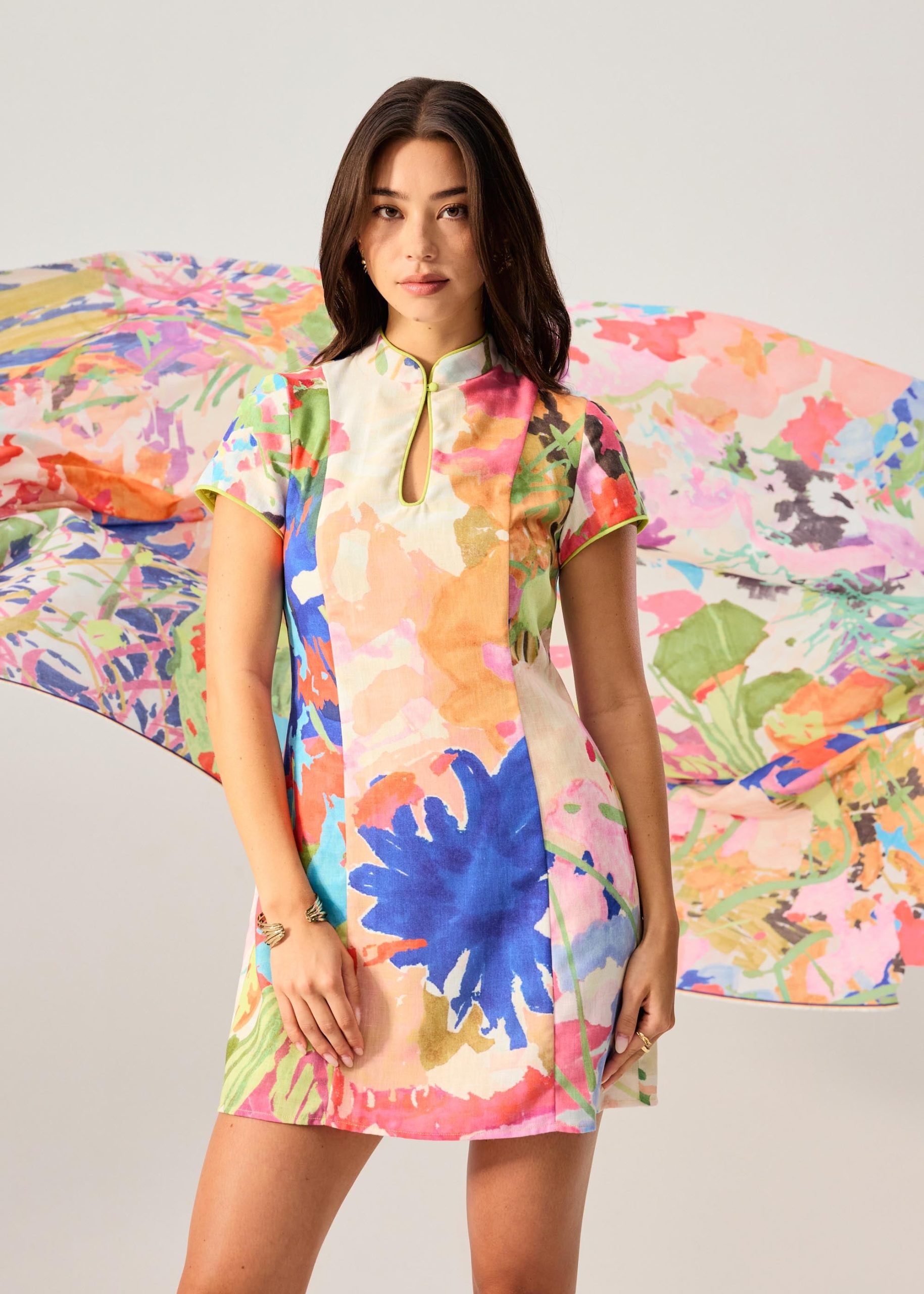 Shift Mini Cheongsam in Vivid Blooms
