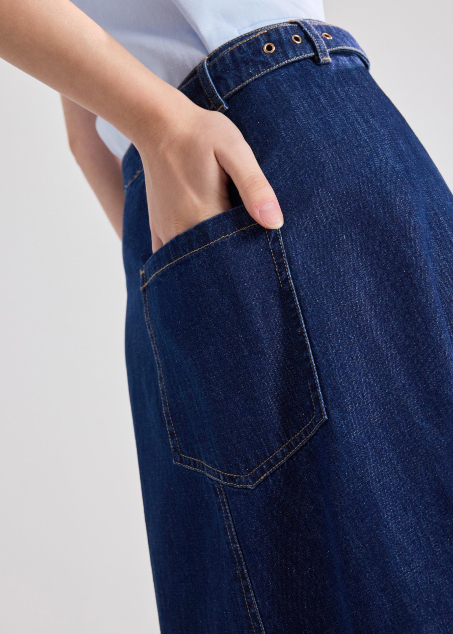 Denim Buckle Belt Wrap Skirt - Image 12