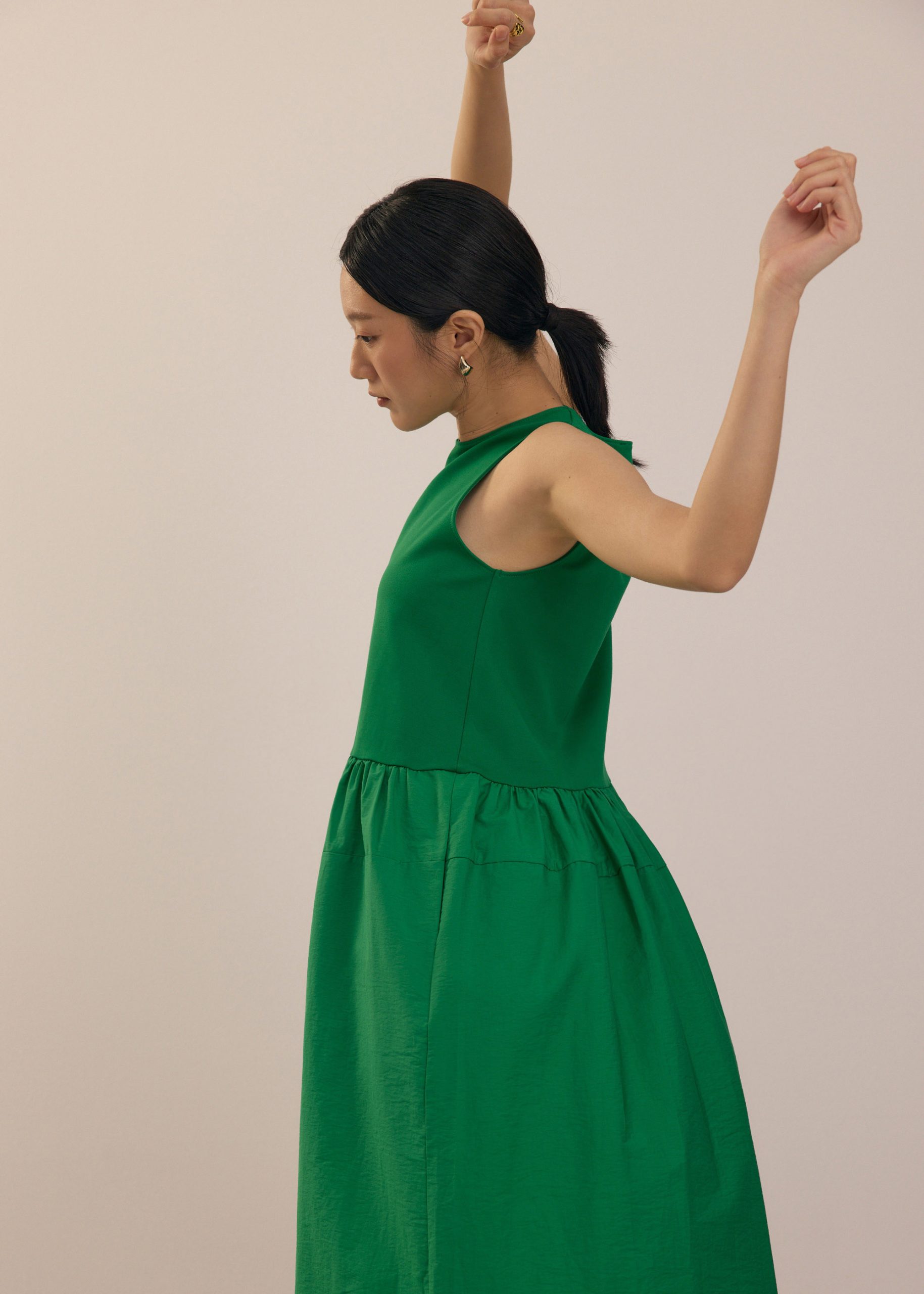 Jersey Round Neck Drop Waist Trapeze Midaxi Dress - Image 12
