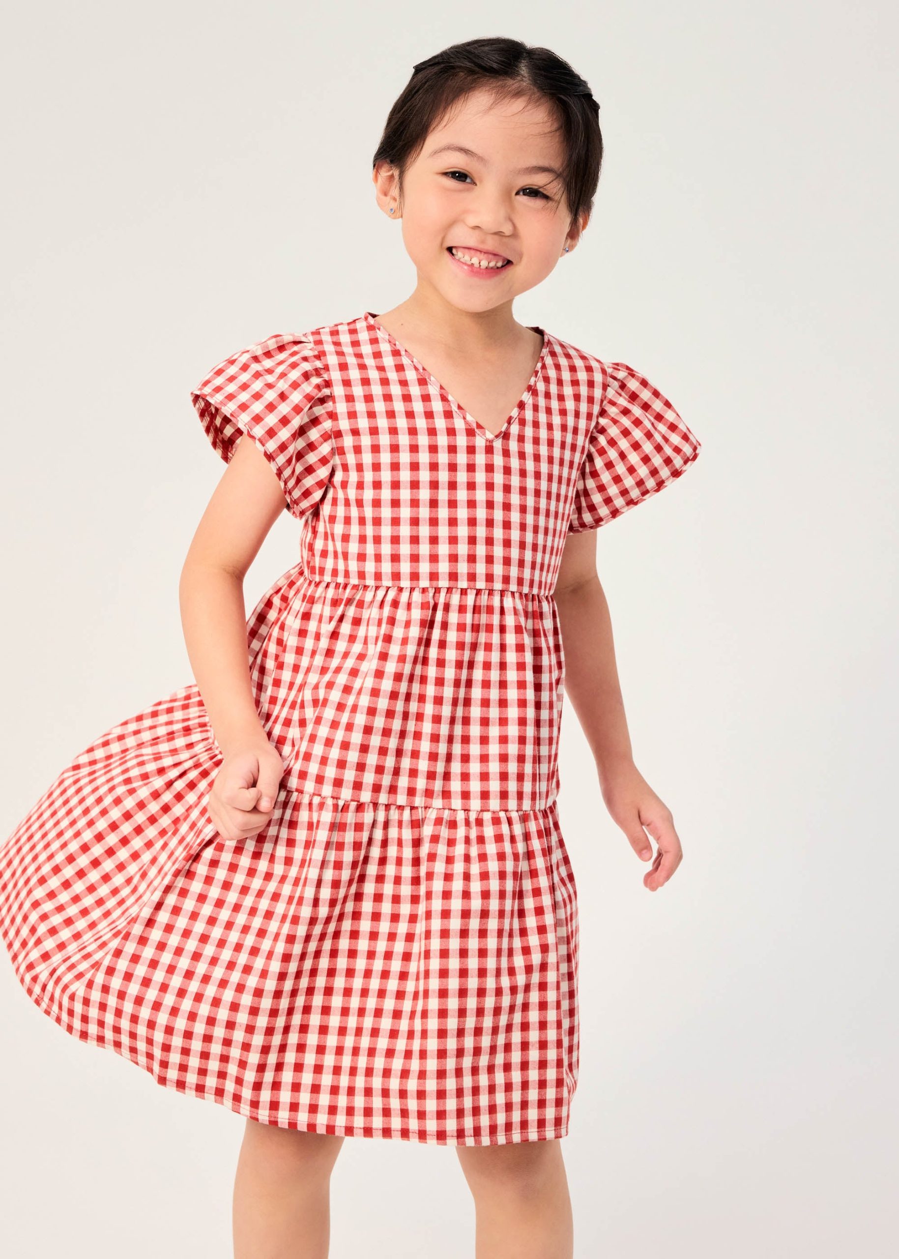 Girls' Tiered Gingham Cotton Cap Sleeve Trapeze Dress - Image 2