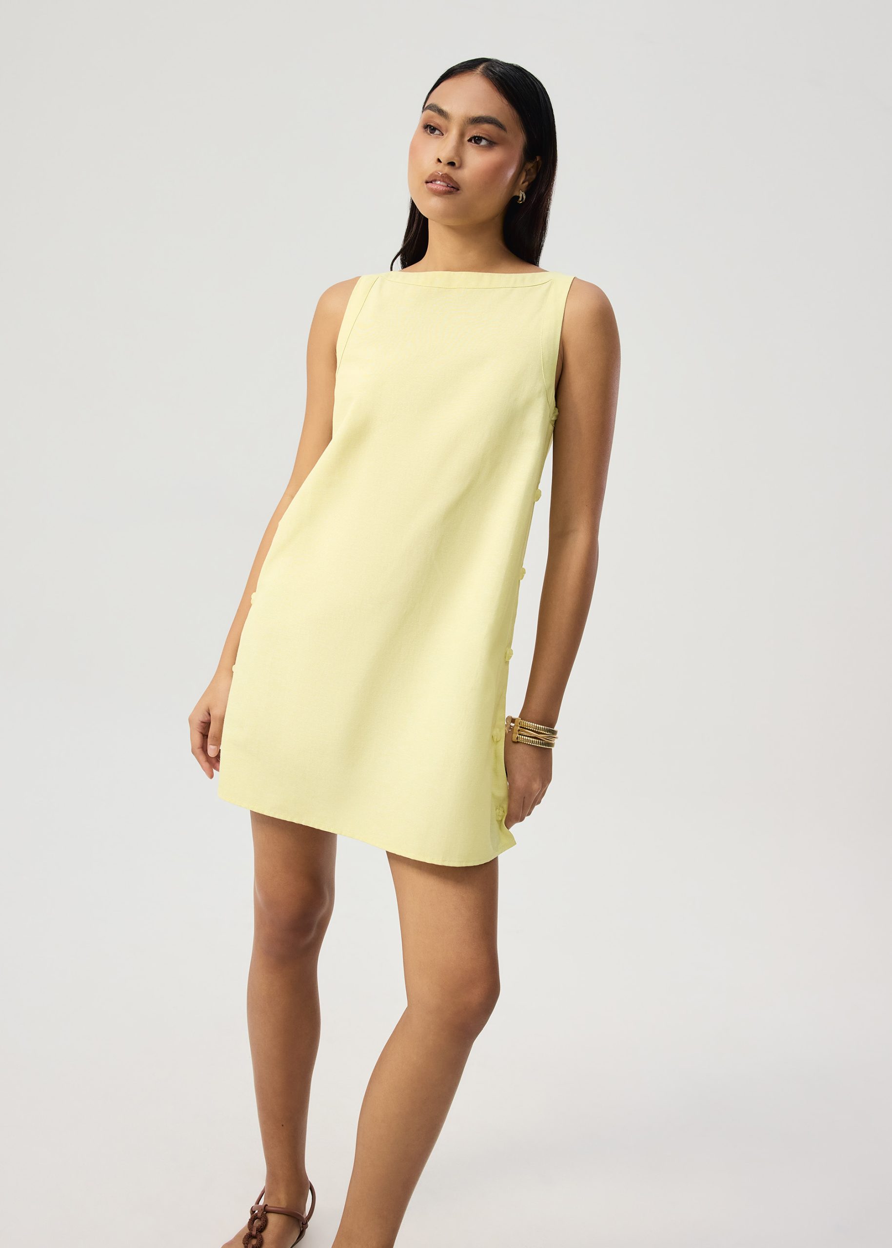Cotton Boat Neck Shift Mini Dress - Image 14