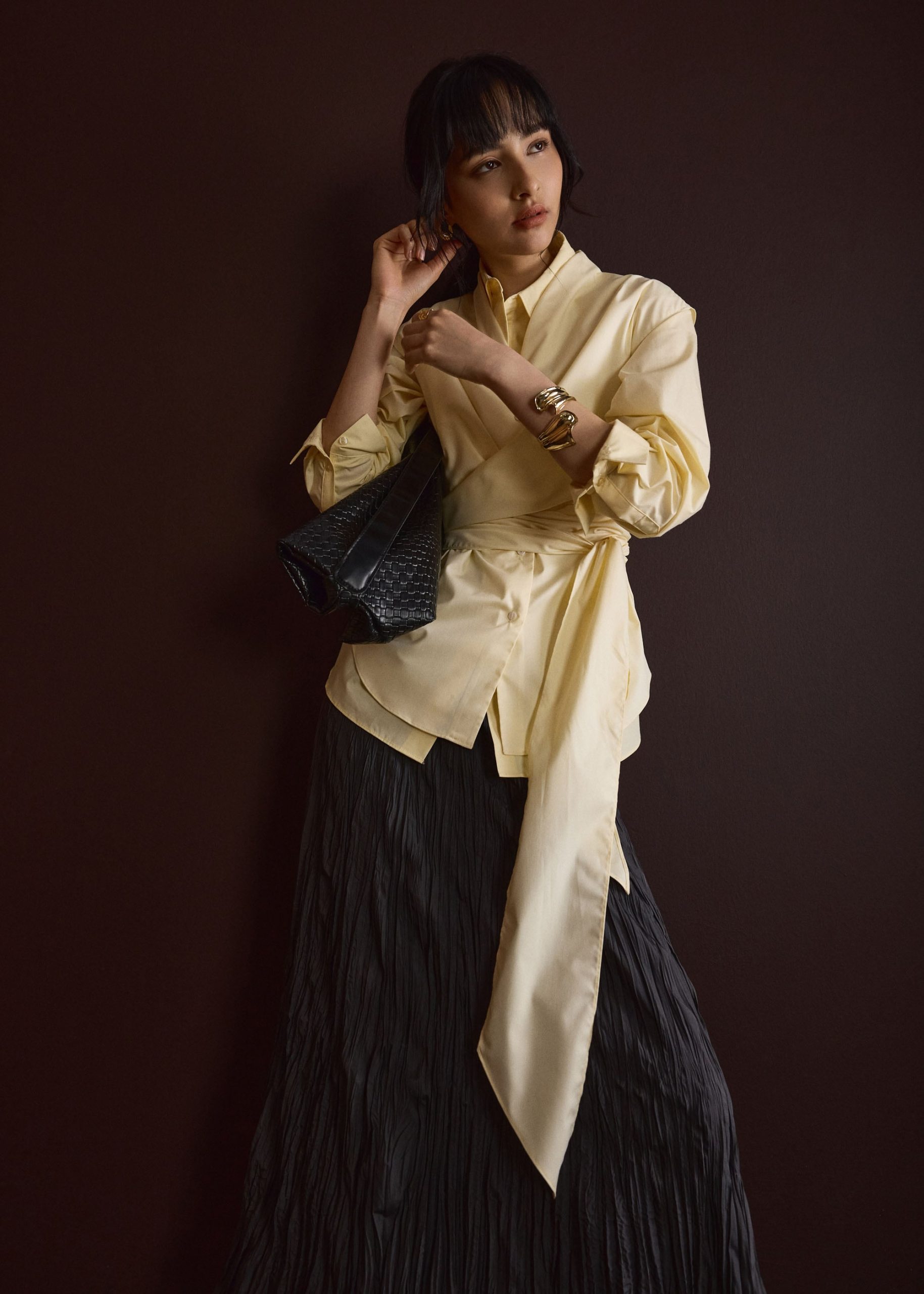 Ziyi Poplin Front Wrap Mandarin Collar Shirt - Image 18