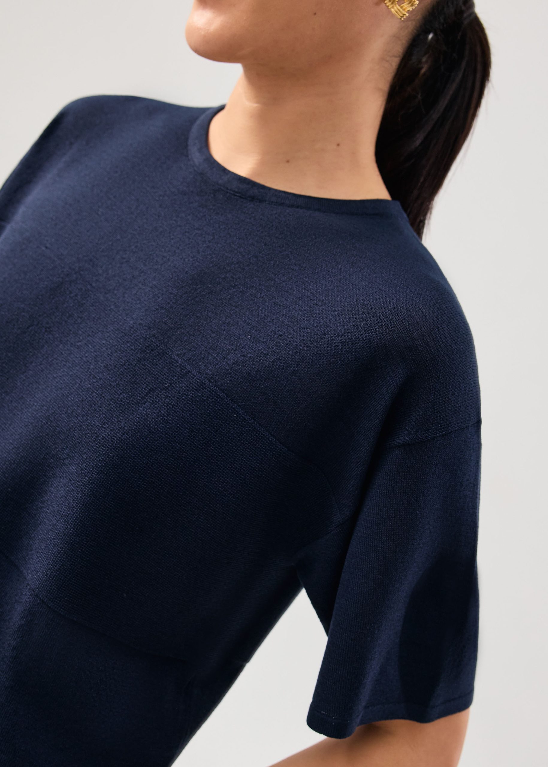 Oversized Sheer Knit Front Panel Boxy Tee - Image 11