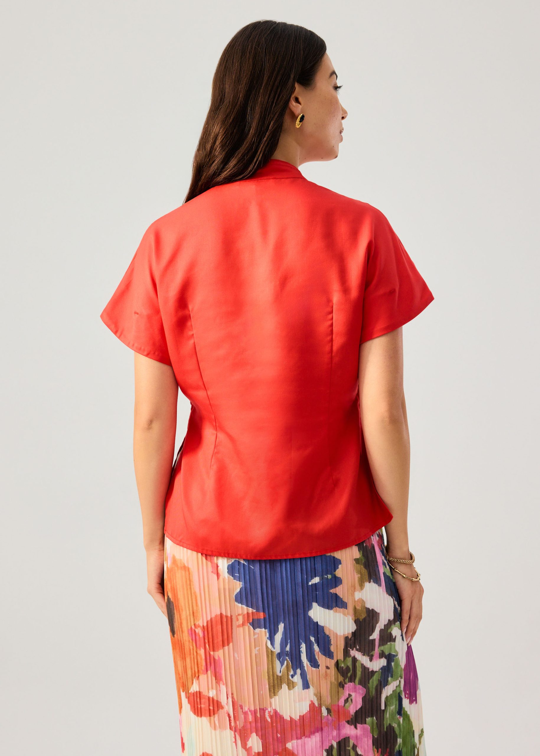 Lyocell Mandarin Collar Drop Shoulder Top - Image 6
