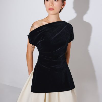 Luna Velvet Asymmetric Drape Tunic Top