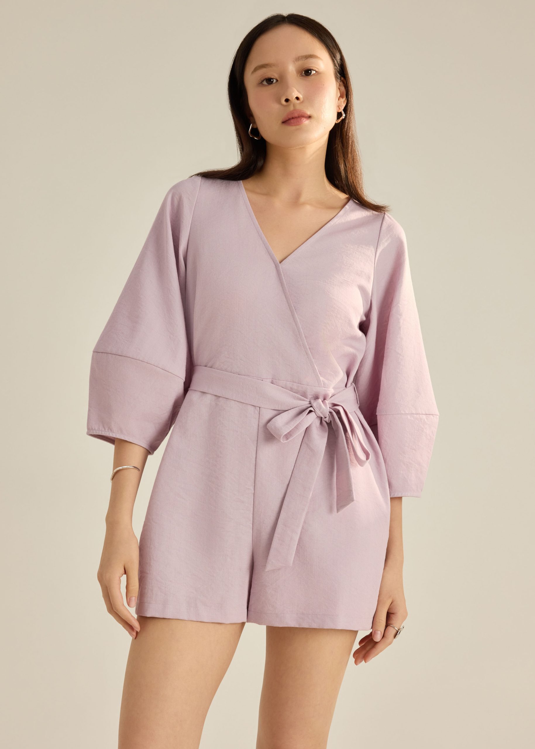 Cocoon Sleeve A-Line Romper With Sash - Image 8