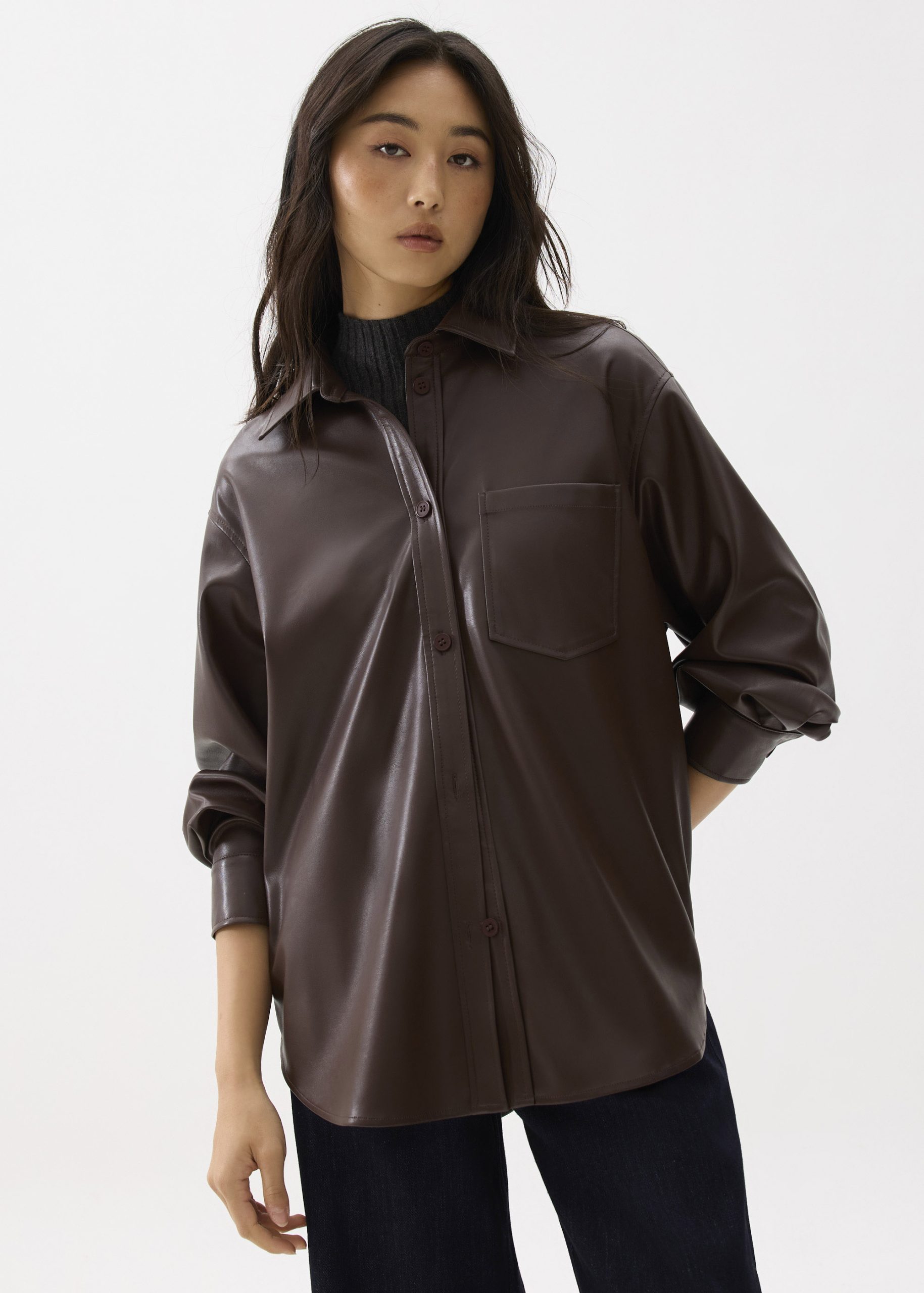 Oversized Vegan Leather Collared Shirt - Image 11