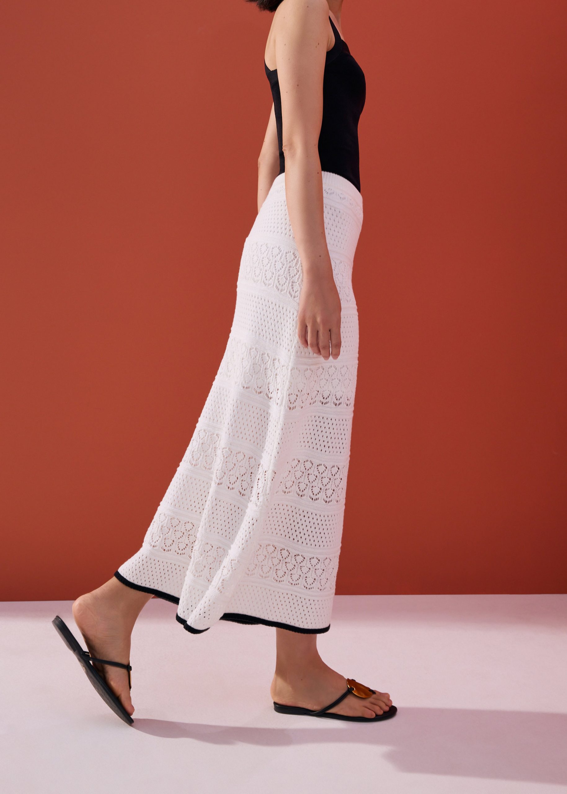 Pointelle Contrast Knit High Waist Column Midaxi Skirt - Image 4