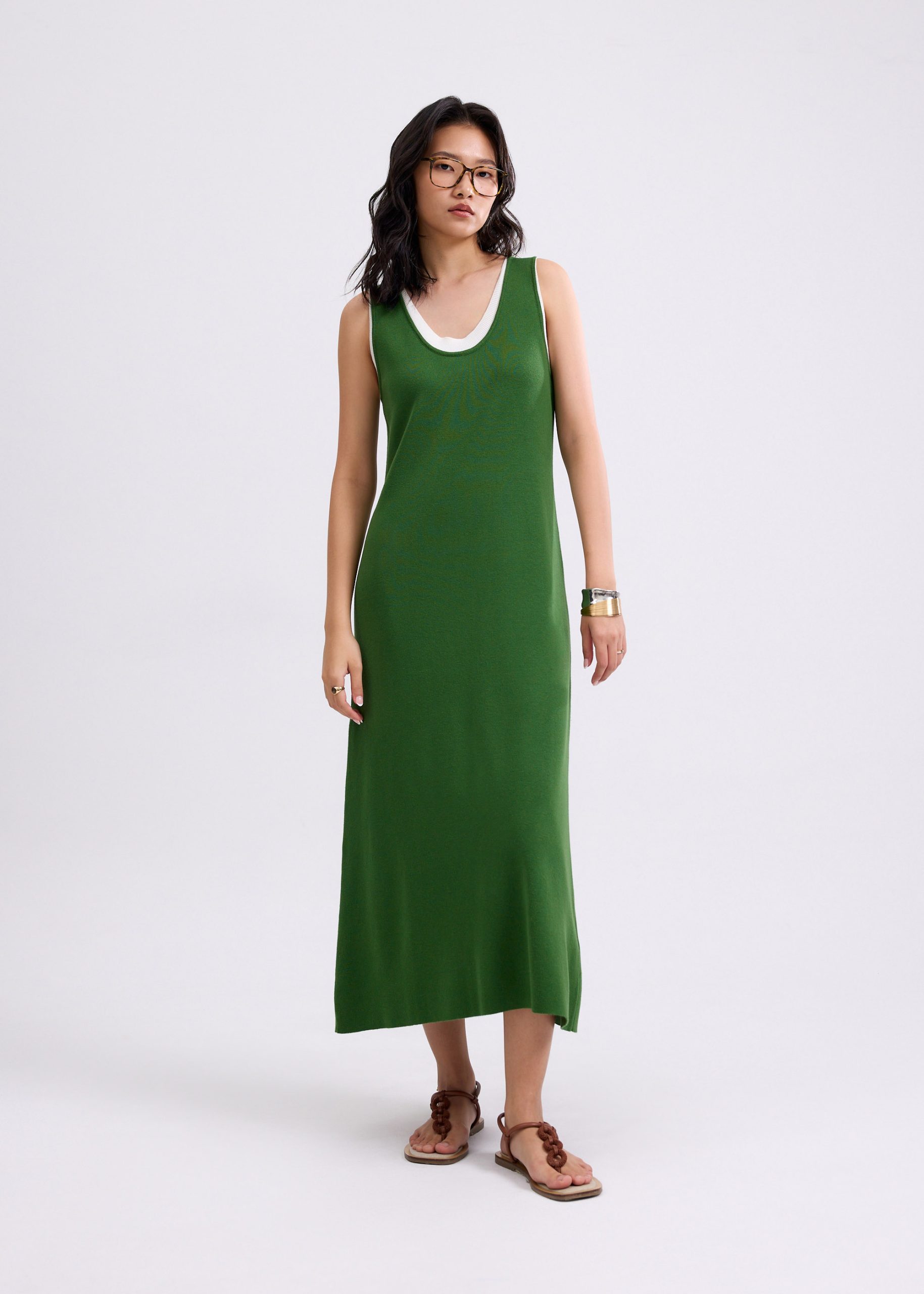 Layered Knit Scoop Neck A-line Midaxi Dress - Image 2