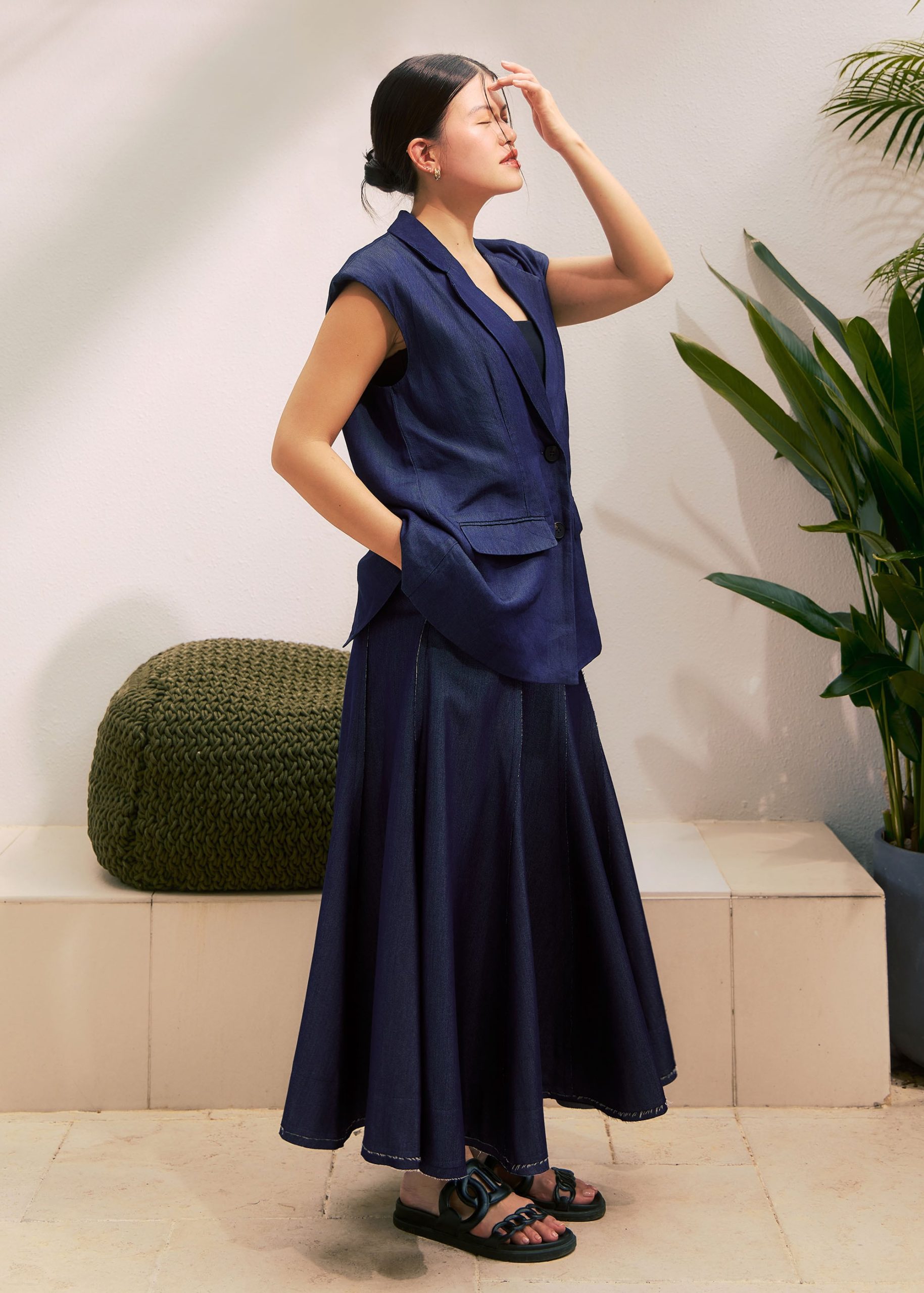 Chambray Flare Maxi Skirt