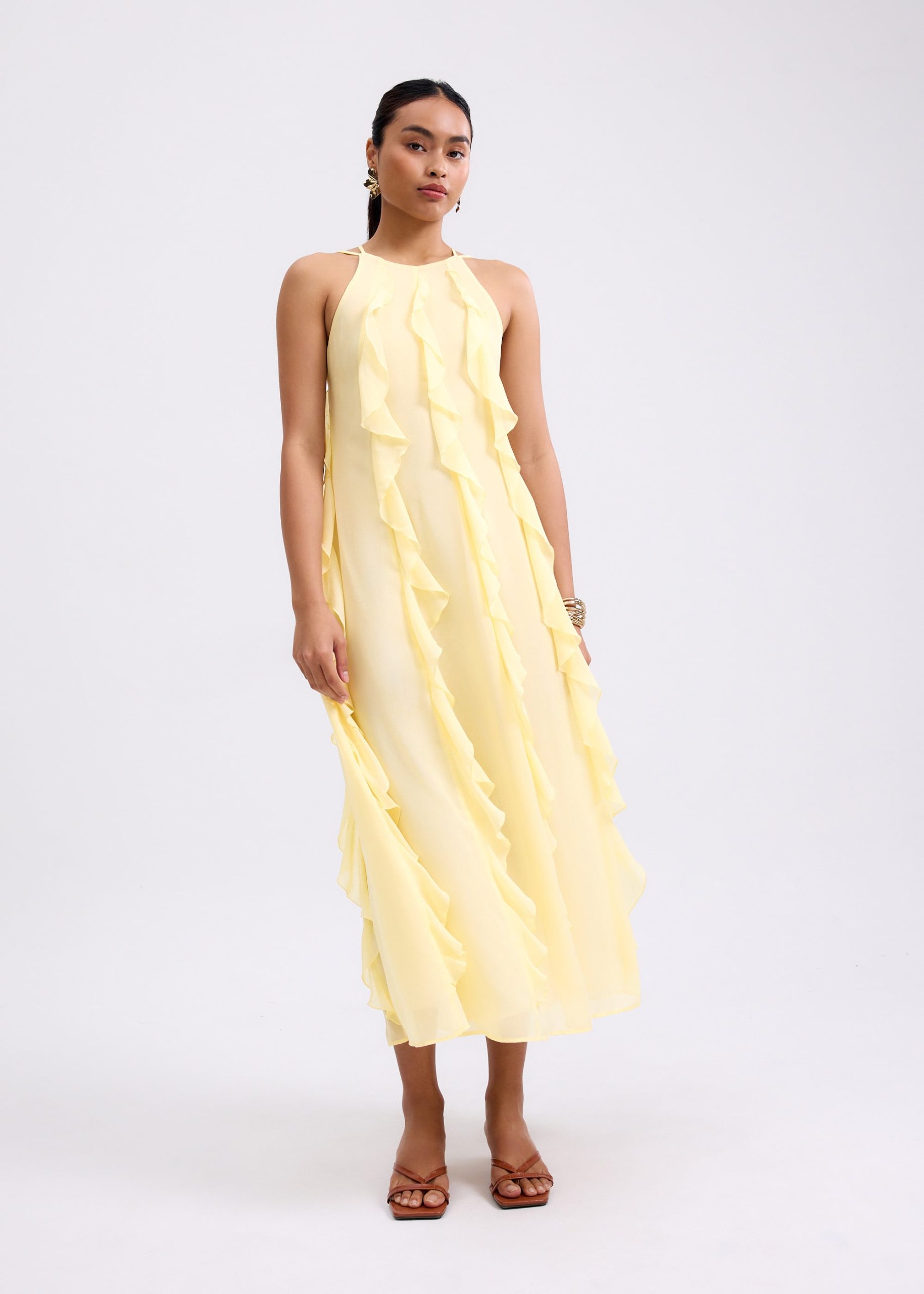 Georgette Halter Trapeze Frill Maxi Dress - Image 3