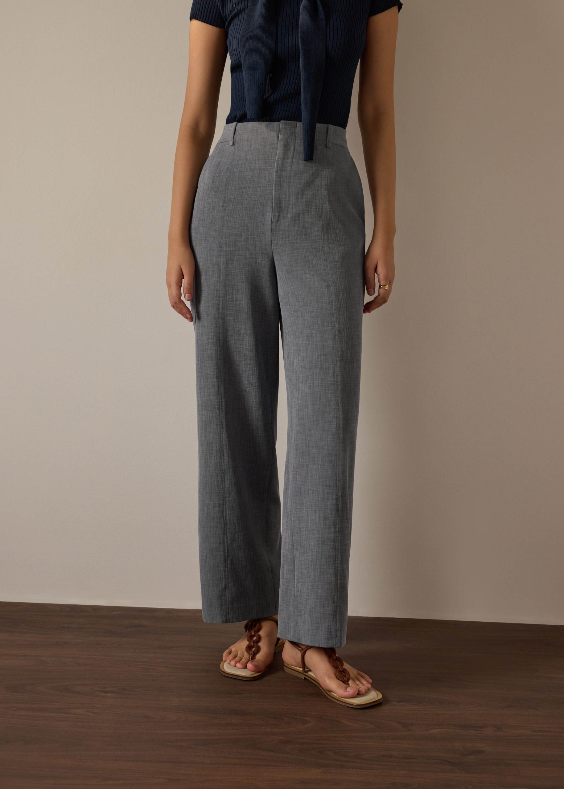 Leggy??Pia Adjustable Hem Elastic Melange Straight Leg Pants - Image 10
