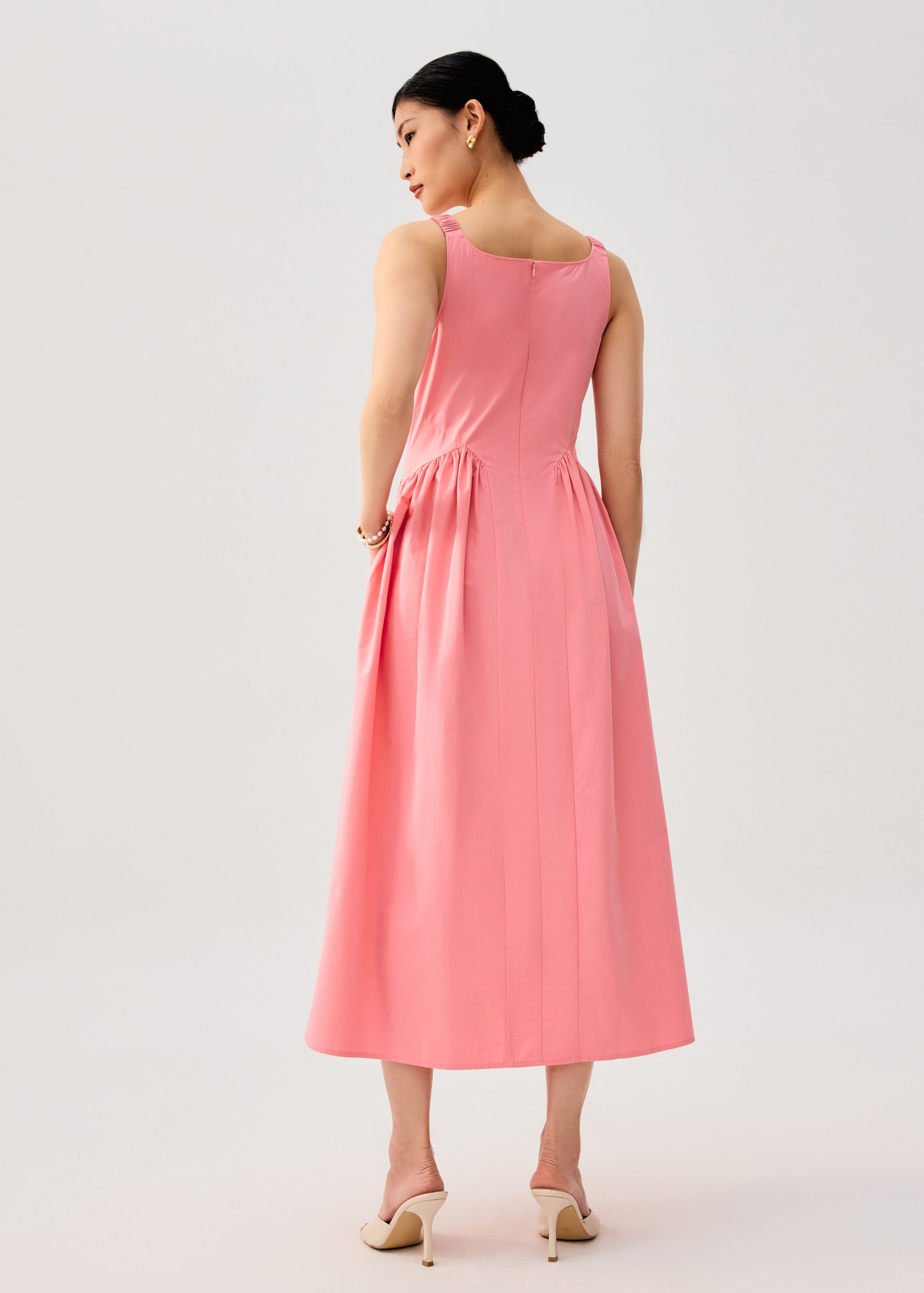 Elastic Strap Cotton Straight Neck Fit & Flare Maxi Dress - Image 10