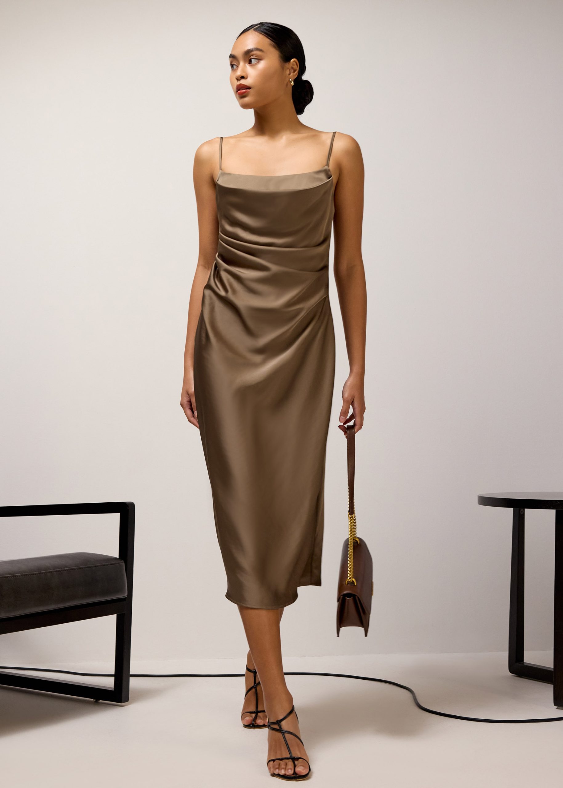 BraFree by LB Esme Satin Column Drape Midi Dress - Image 14