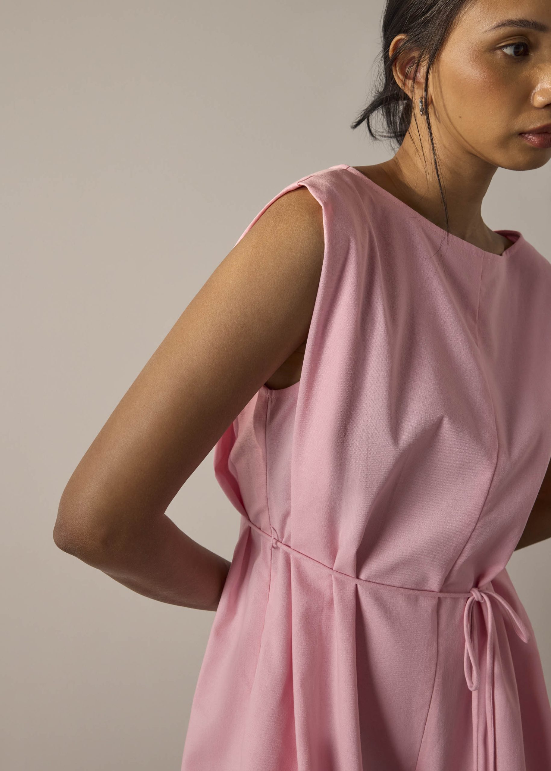 Linen A-Line Romper With Belt - Image 10