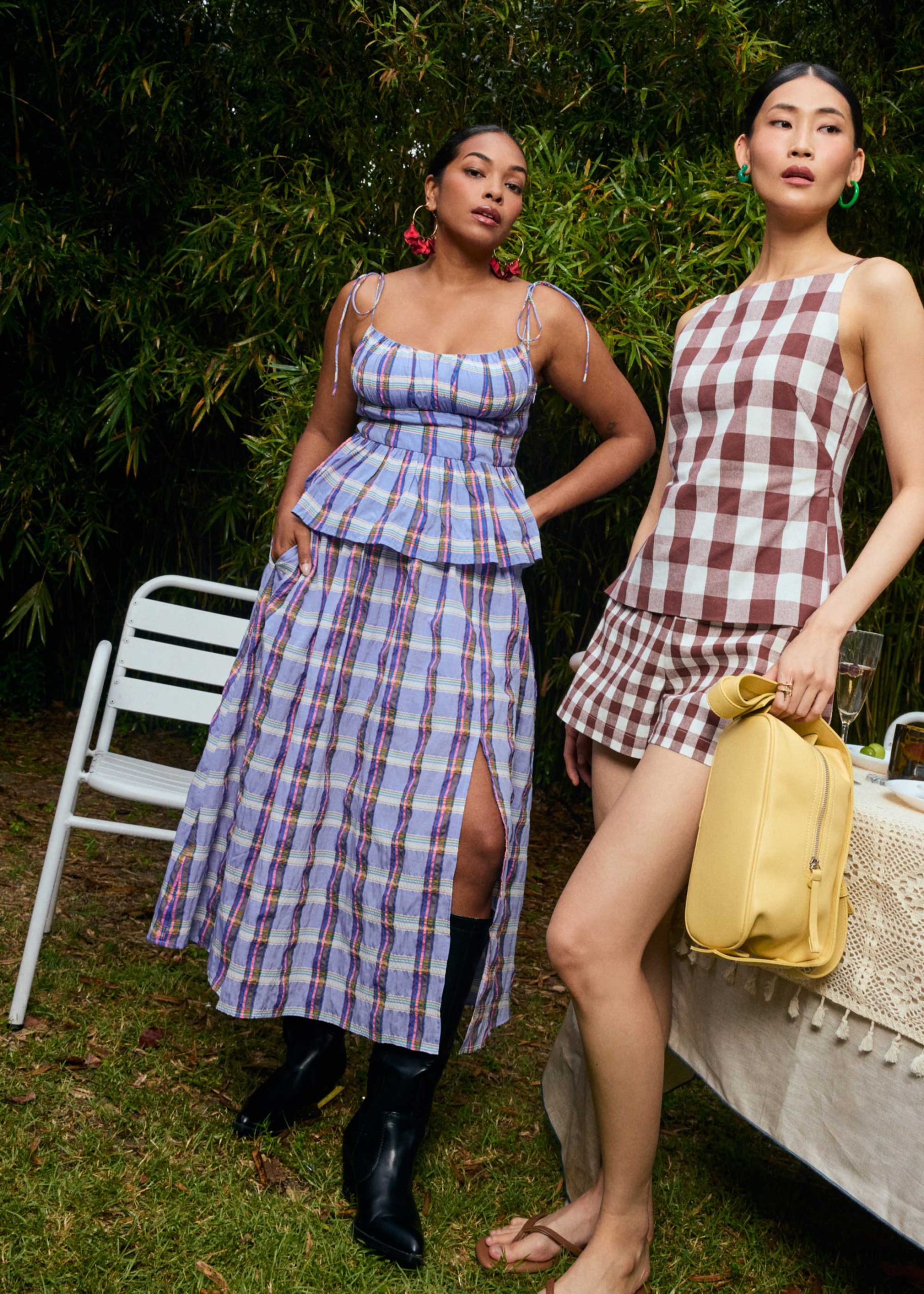 Crinkled Plaid High Waist Flare Midaxi Skirt