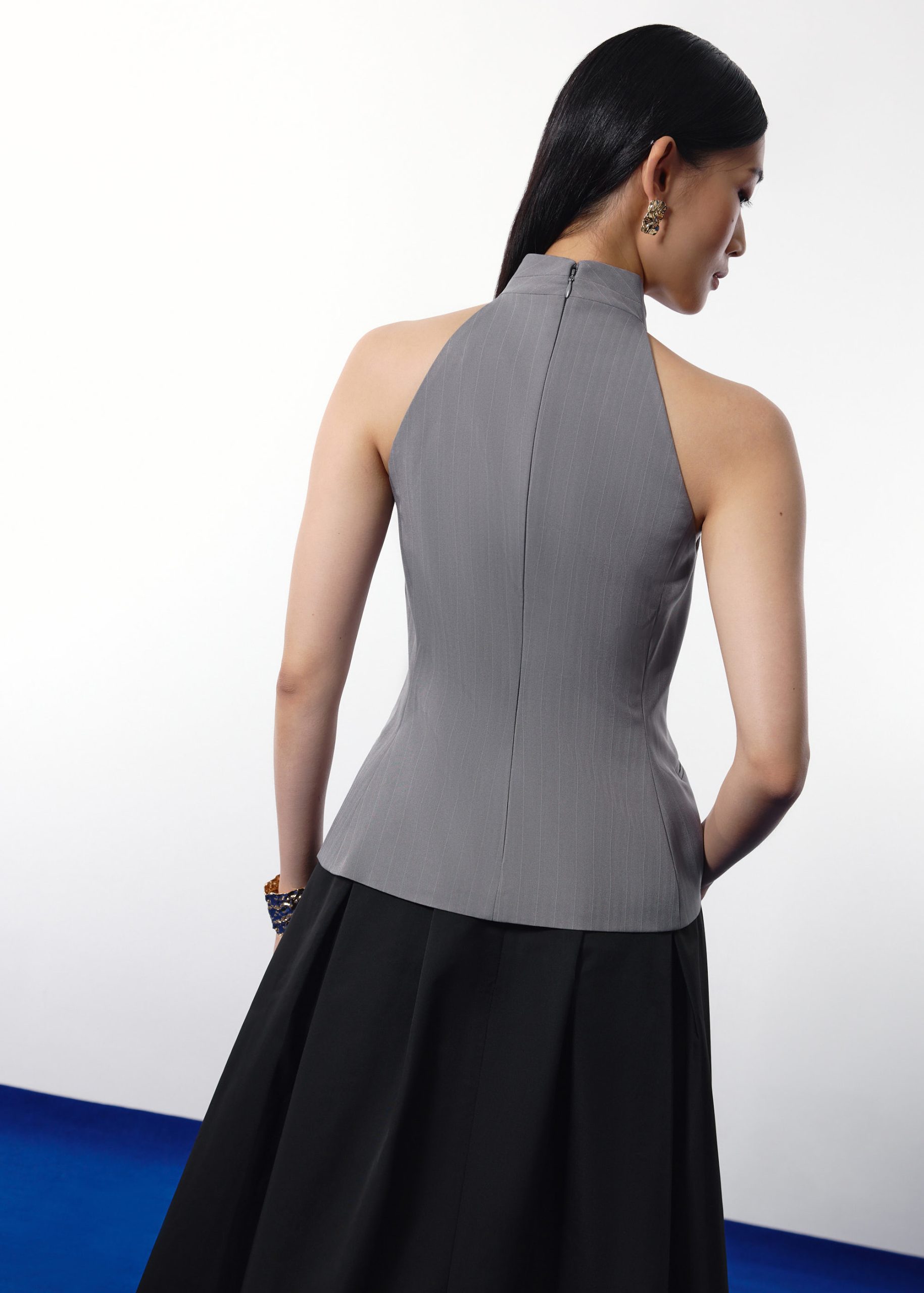 Akira Tailored Pinstripe Cross Over Halter Top - Image 7