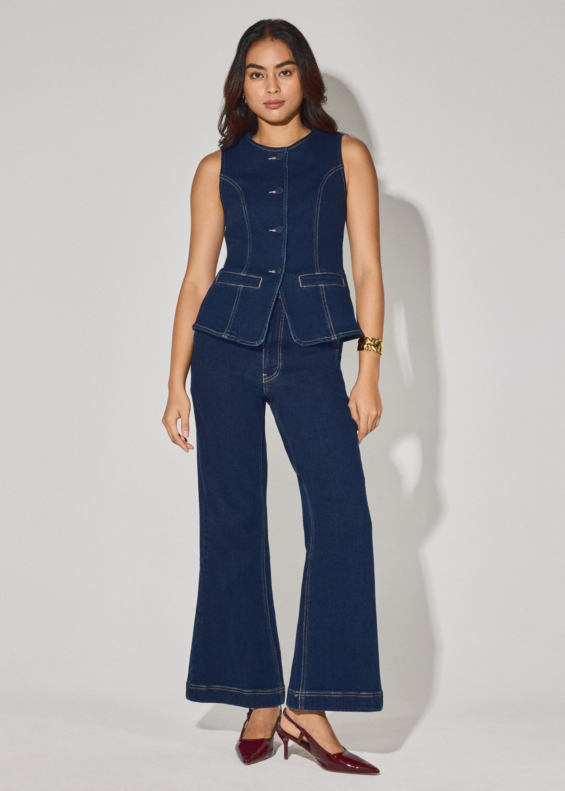 Denim Round Neck Fitted Vest - Image 2