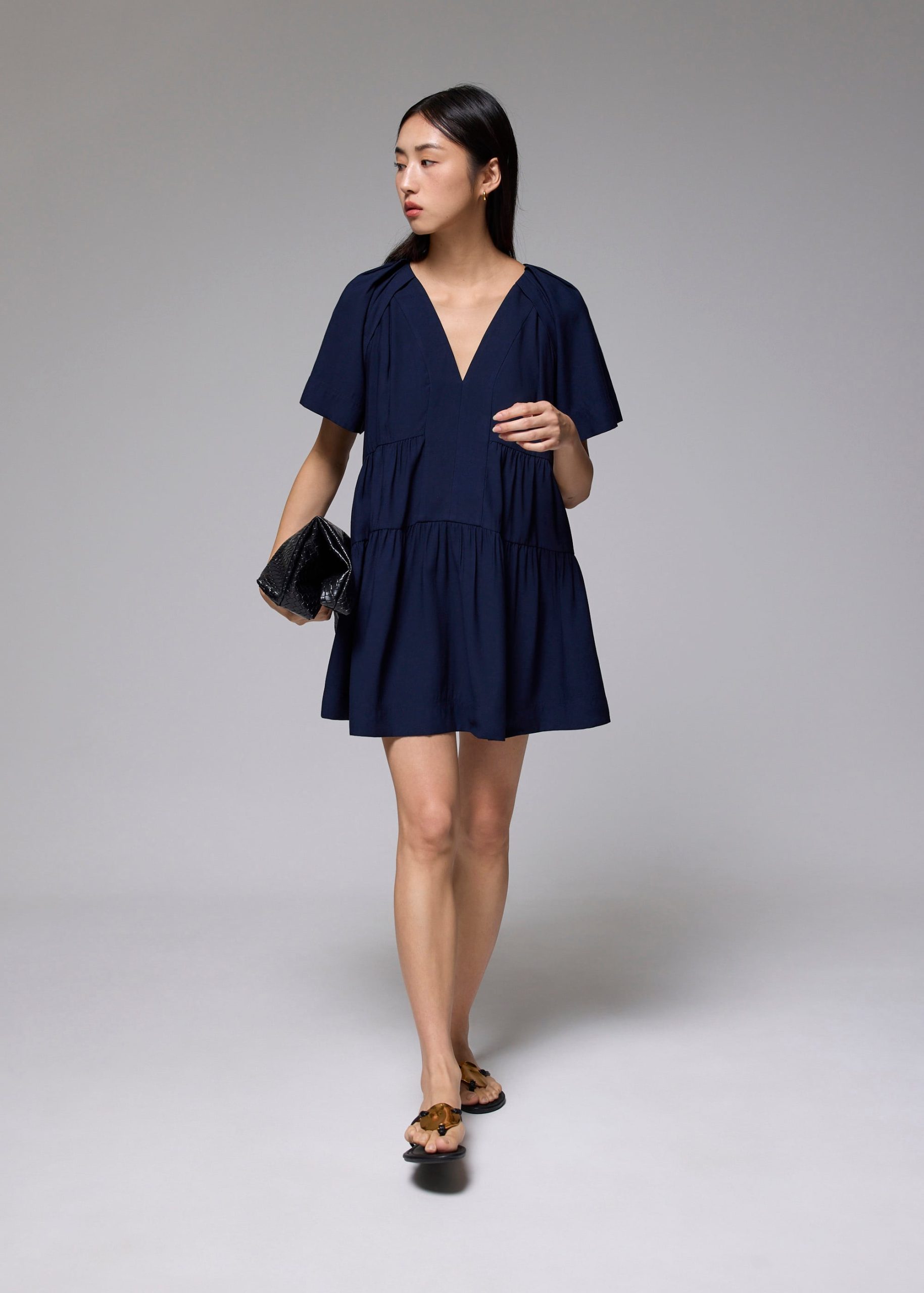 Rayon V-neck Trapeze Mini Dress - Image 2
