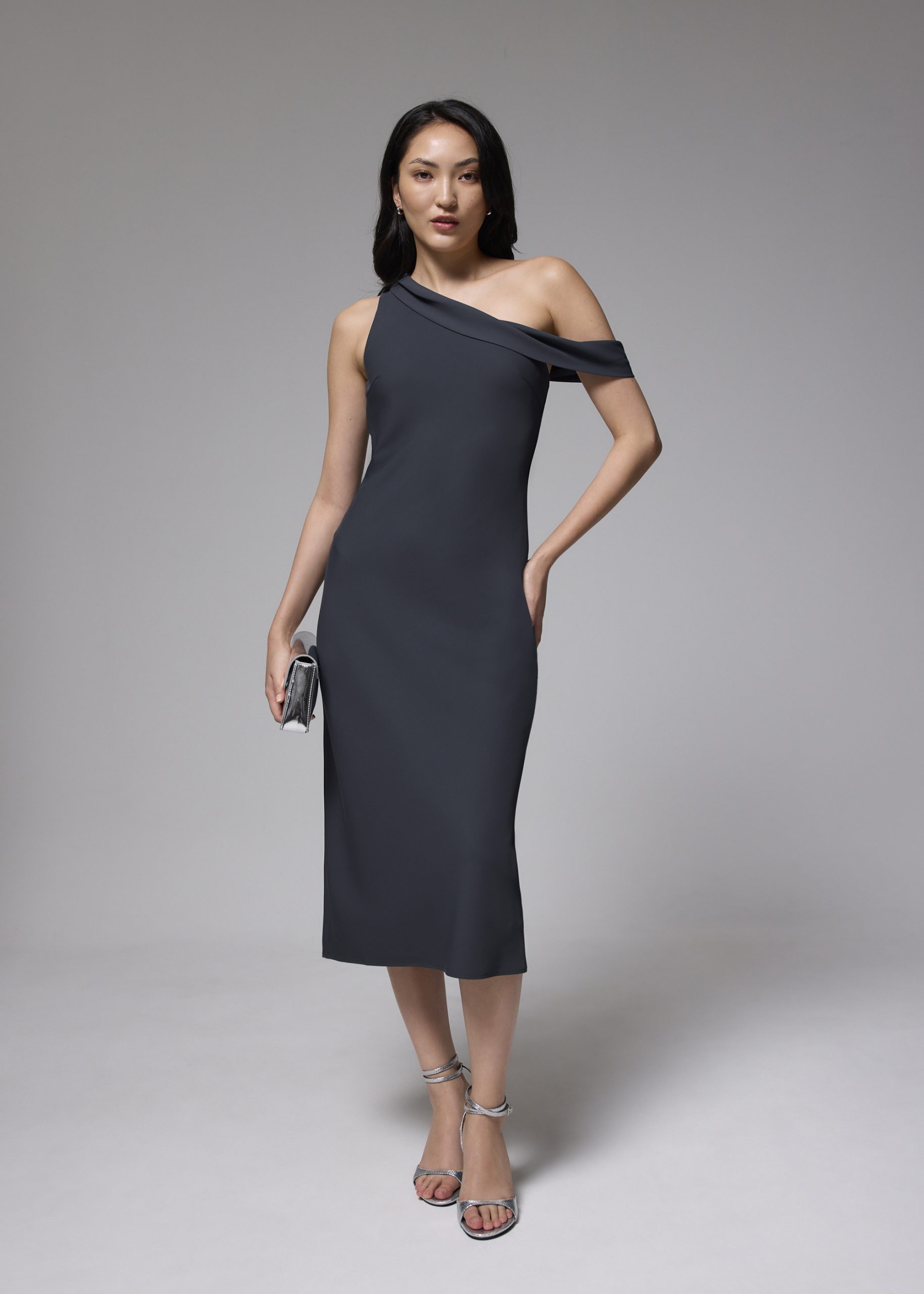 Asymmetric Bias Cut Midaxi Dress - Image 8