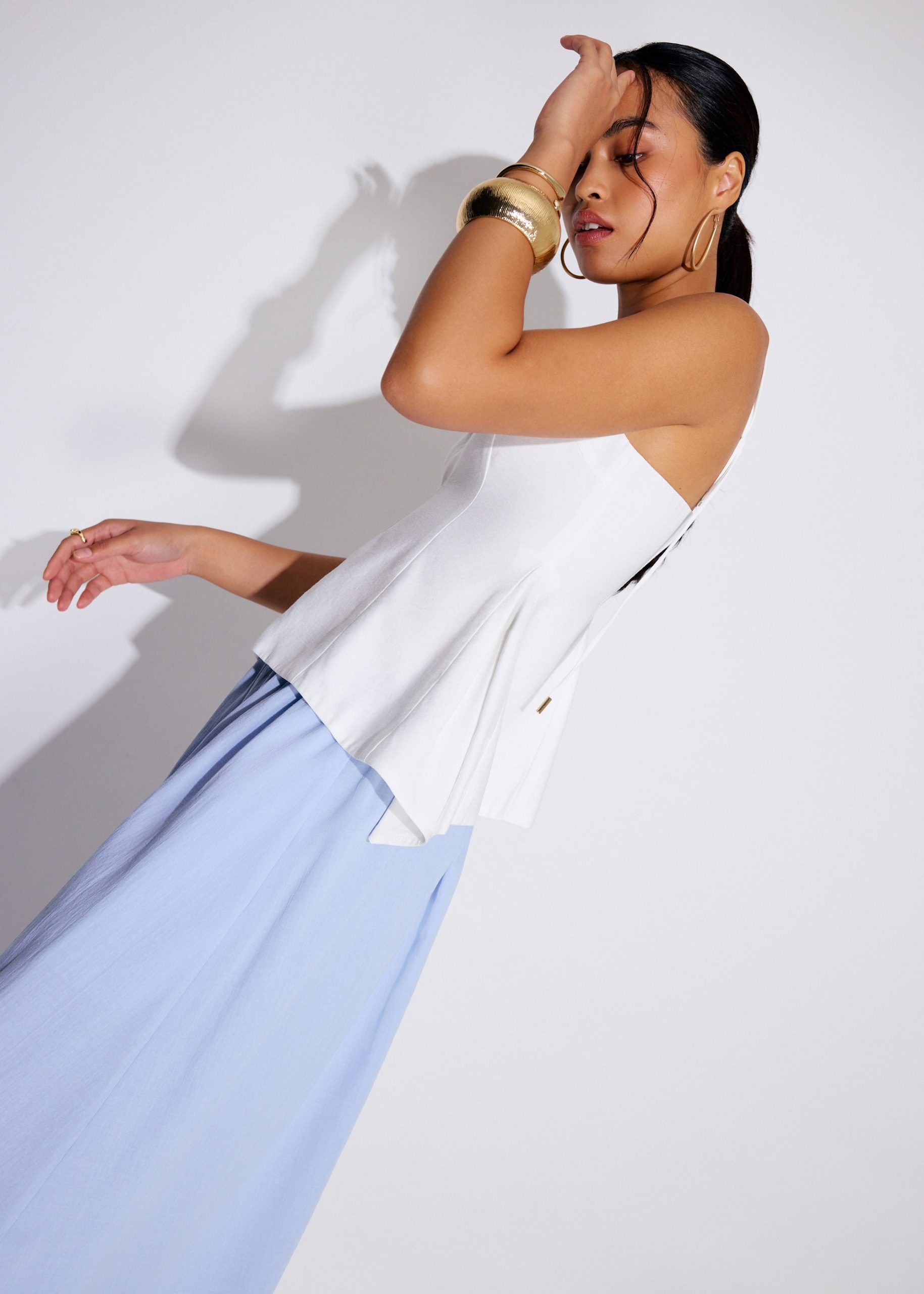 Textured Panelled V-neck Peplum Top - Image 5
