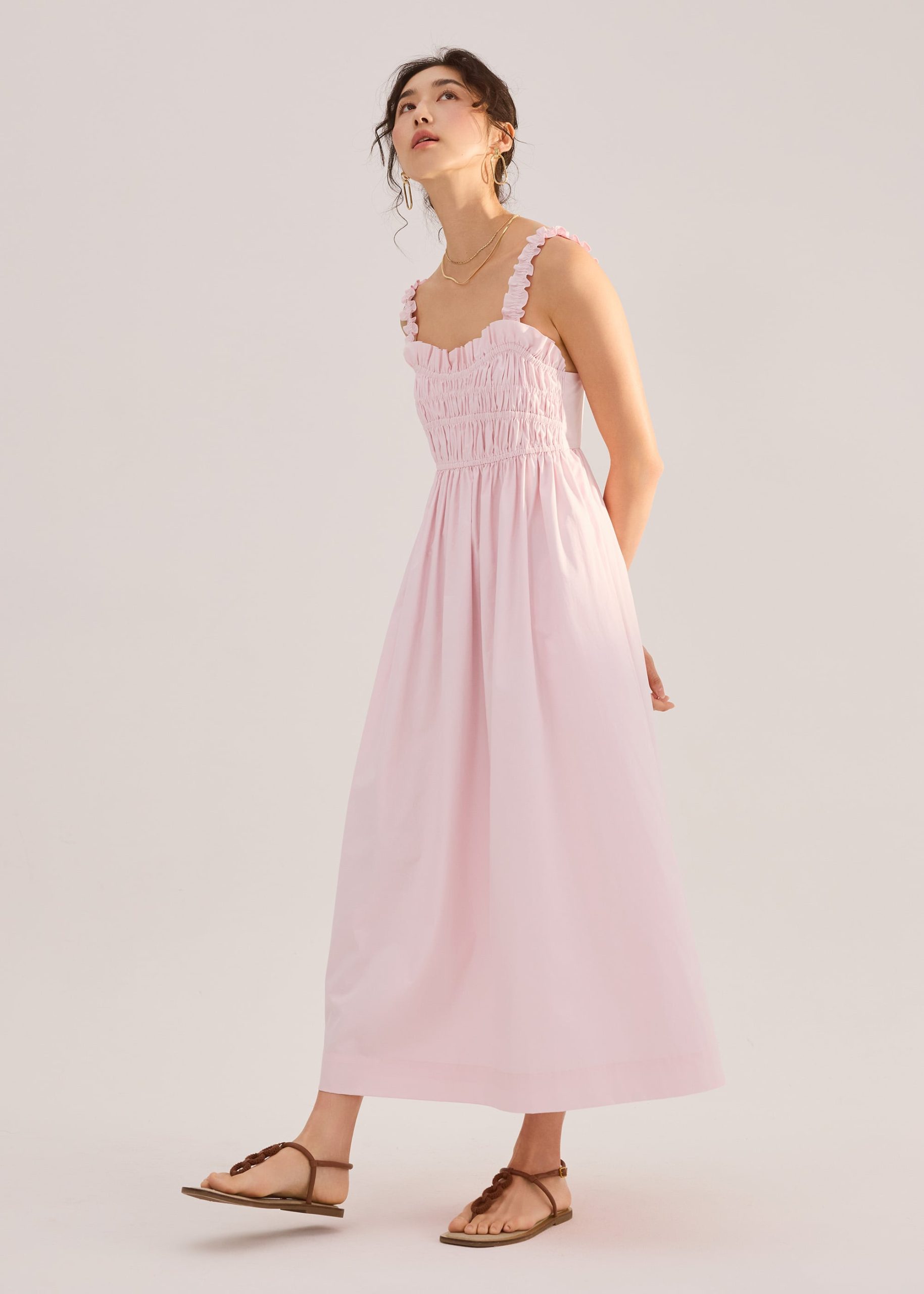 Cotton Ruched Sweetheart Fit & Flare Maxi Dress