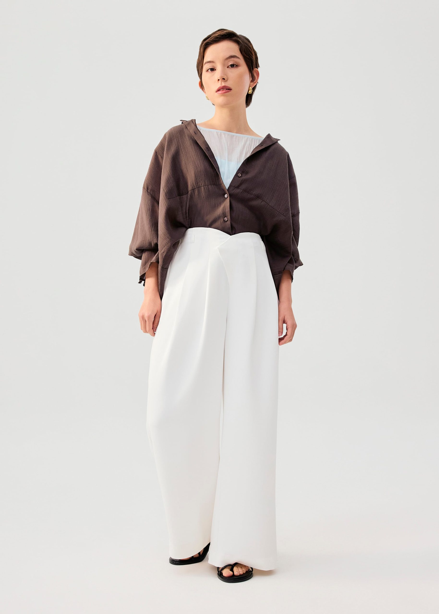PETITE Leggy??Nadine Crepe Asymmetric Waistband Straight Leg Pants - Image 8