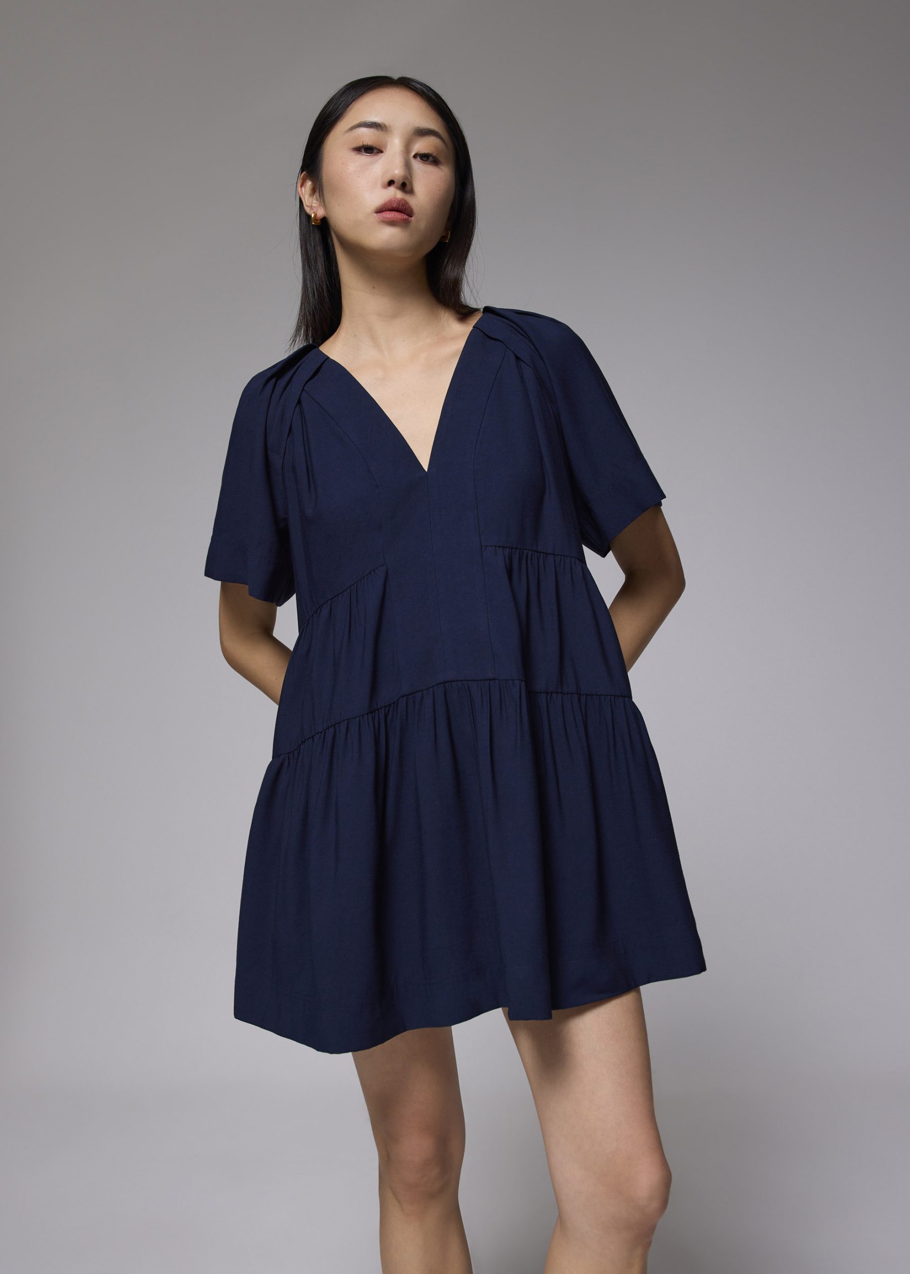 Rayon V-neck Trapeze Mini Dress - Image 3