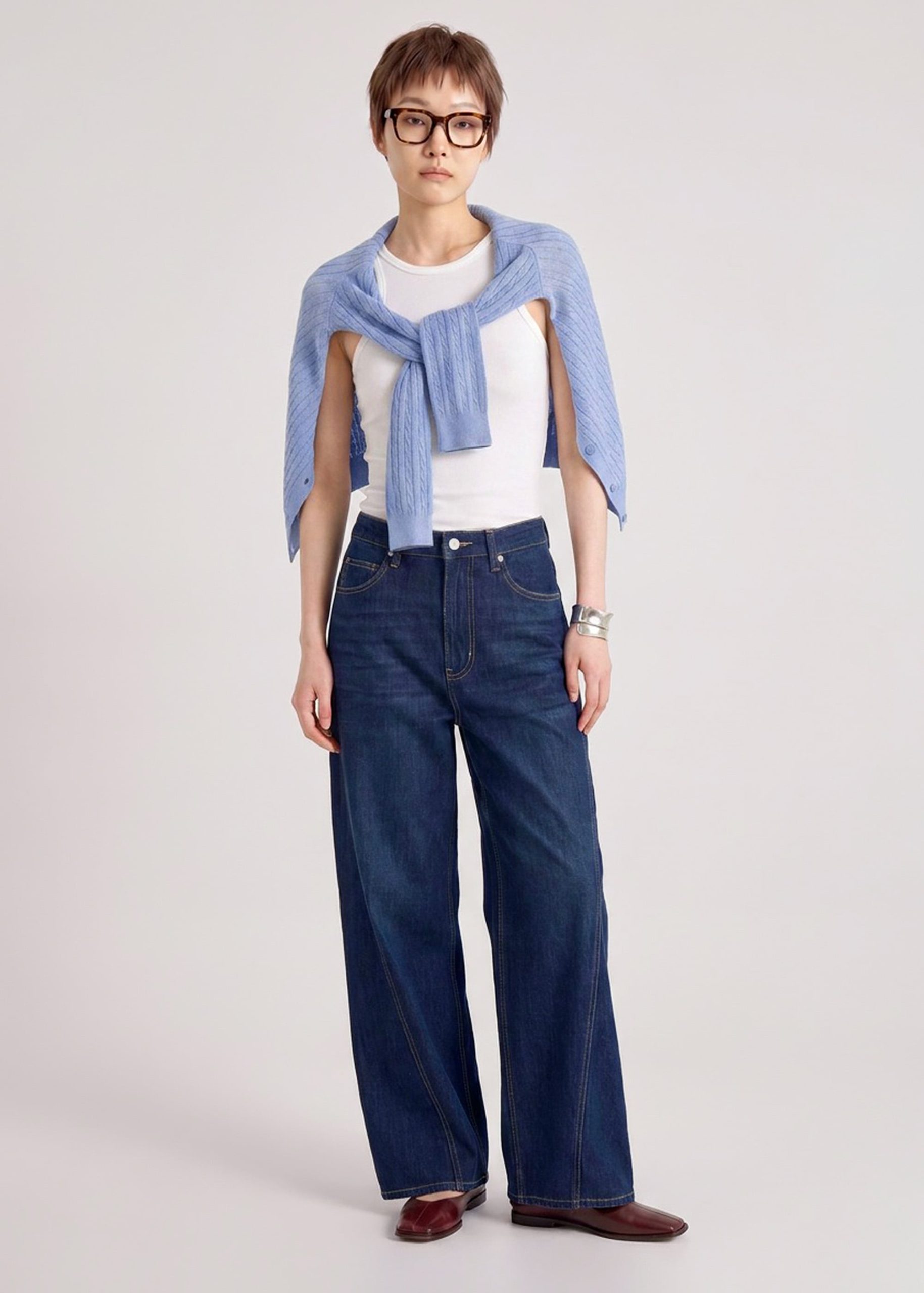 Wide Straight Leg Panelled Jeans