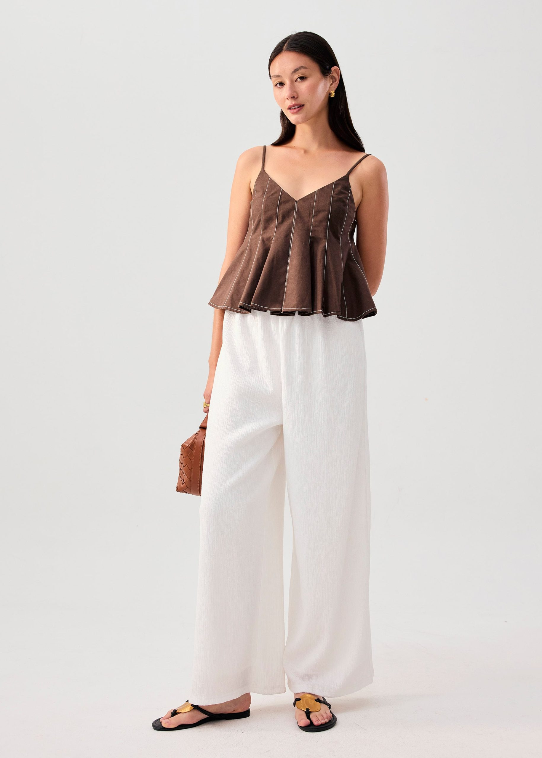 Contrast Stitch V-neck Peplum Camisole Top - Image 16
