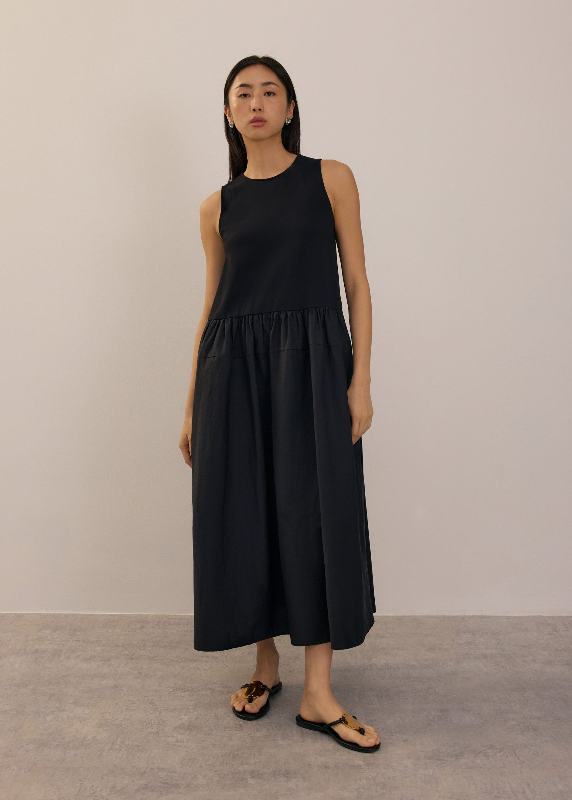 Jersey Round Neck Drop Waist Trapeze Midaxi Dress - Image 7