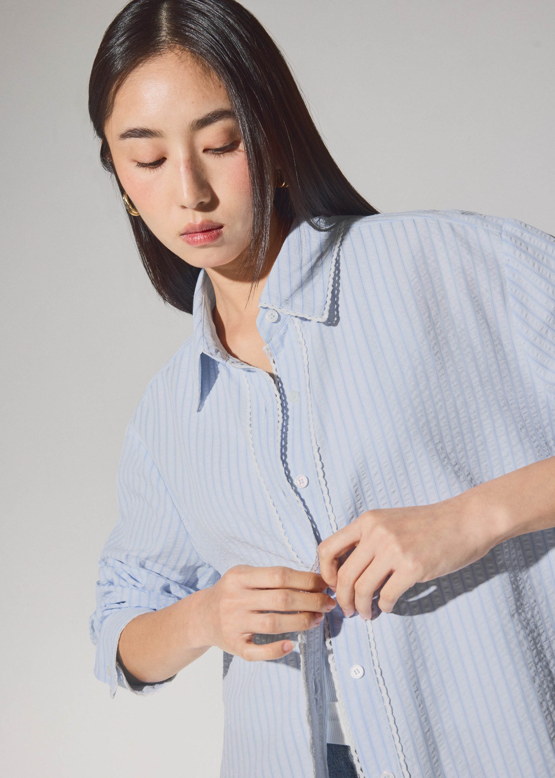 RuchedReady® Relaxed Striped Cotton Scallop Trim Shirt - Image 13