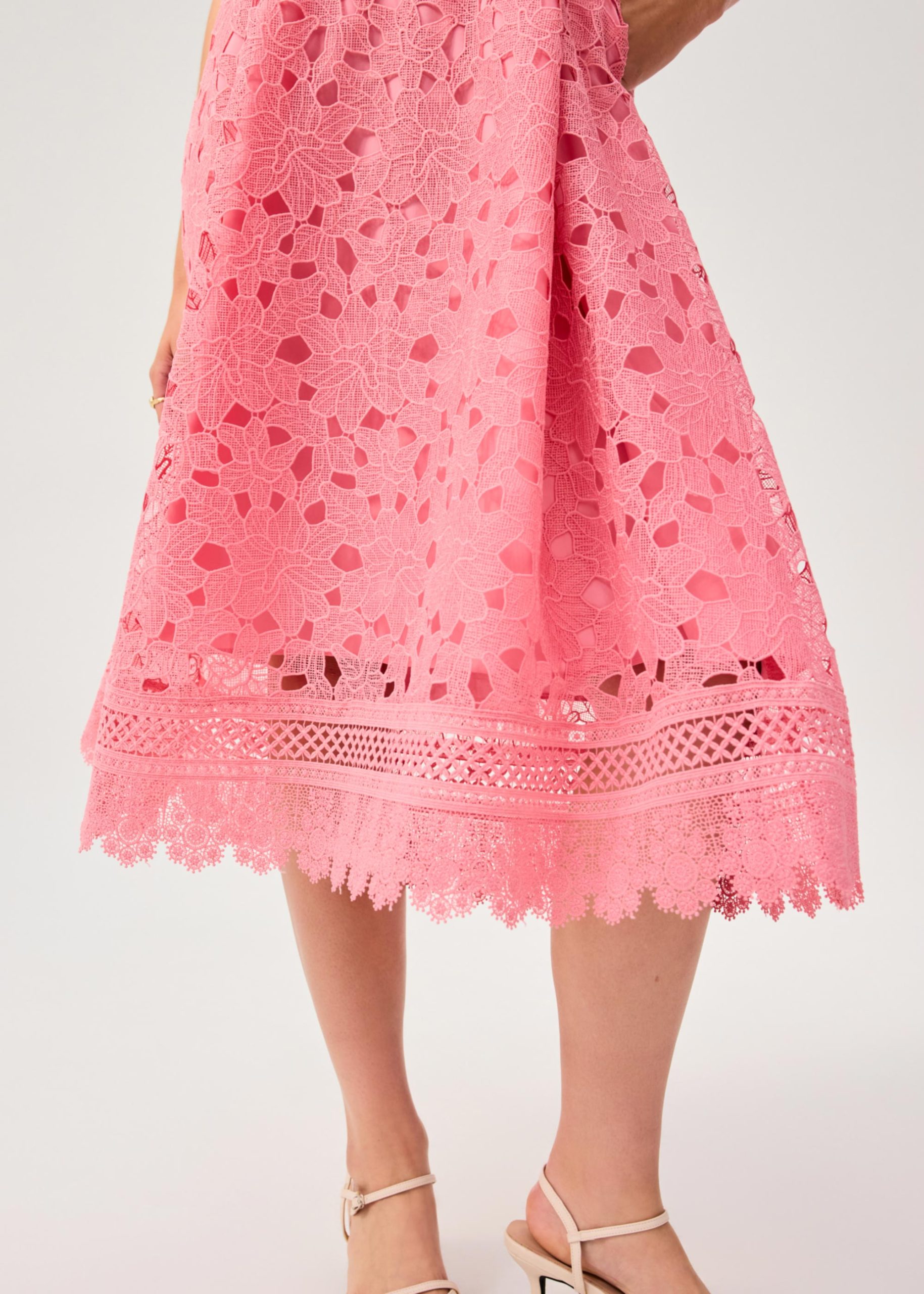 Lace Trim Cut Out Straight Neck Fit & Flare Midaxi Dress - Image 5