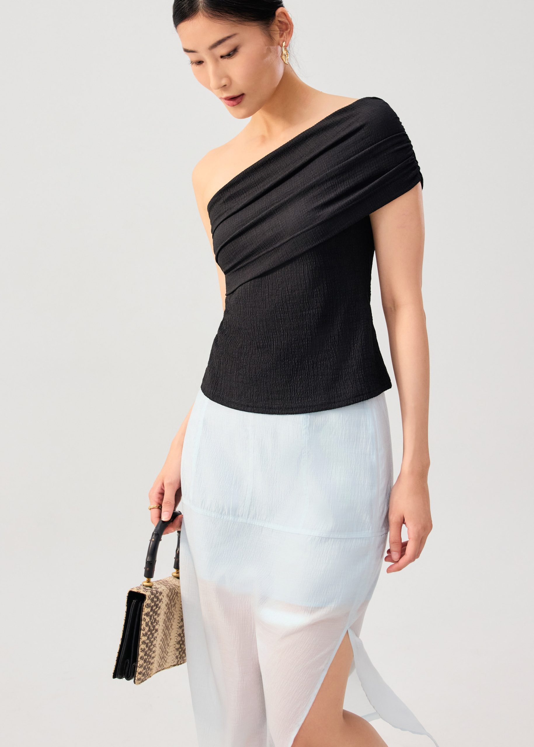 Crinkled Jersey Asymmetric Fitted Top - Image 7