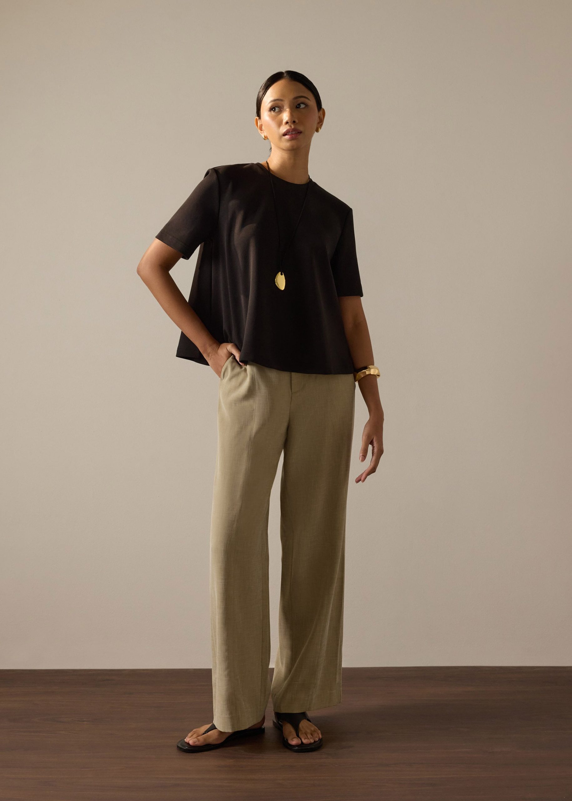 Billie Neoprene Round Neck Trapeze Tee - Image 4