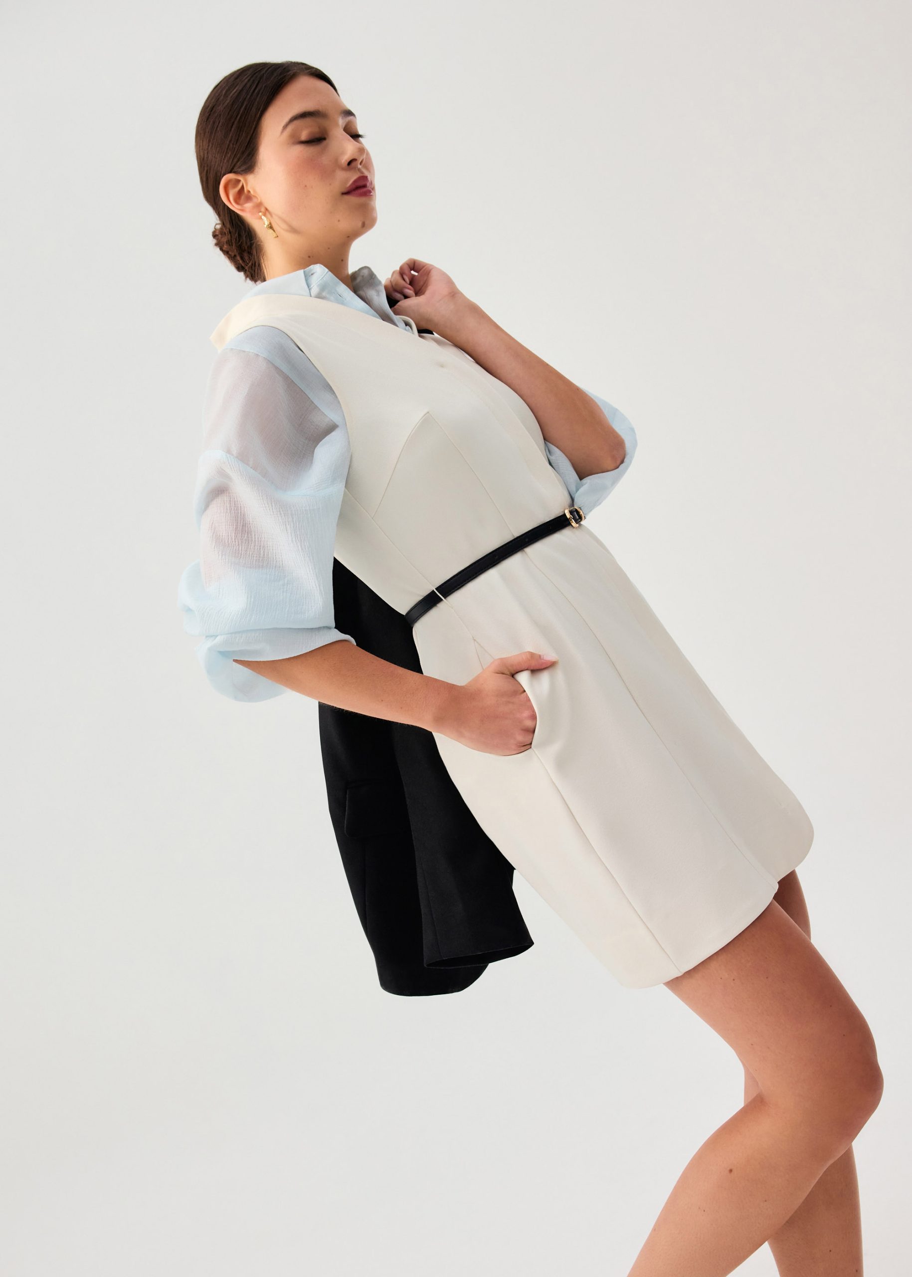 Suyin Belted Mandarin Collar Mini Dress - Image 14