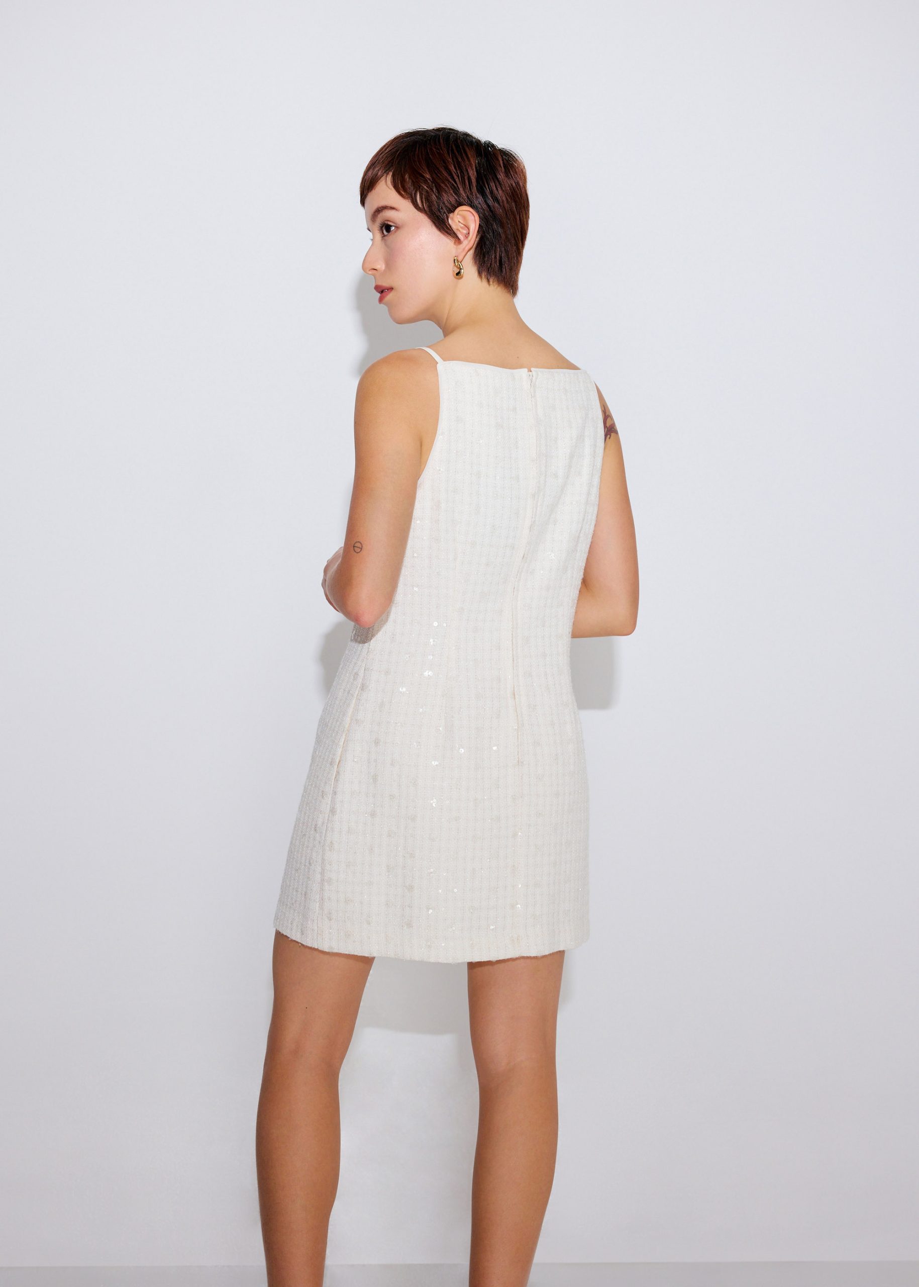 Lusi Sequin Tweed Straight Neck A-line Mini Dress - Image 14