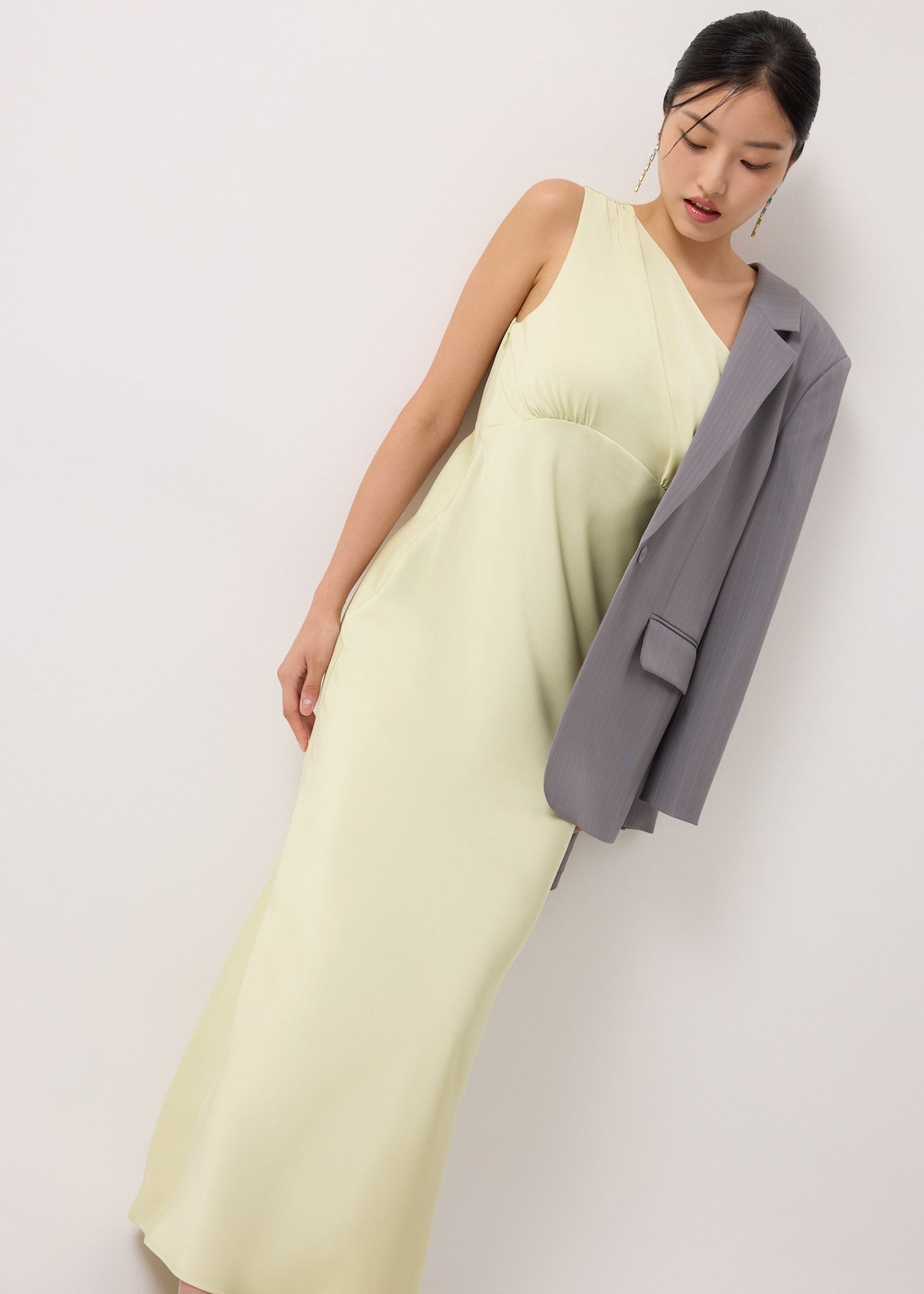 Satin Asymmetric Bias Cut Maxi Dress - Image 10