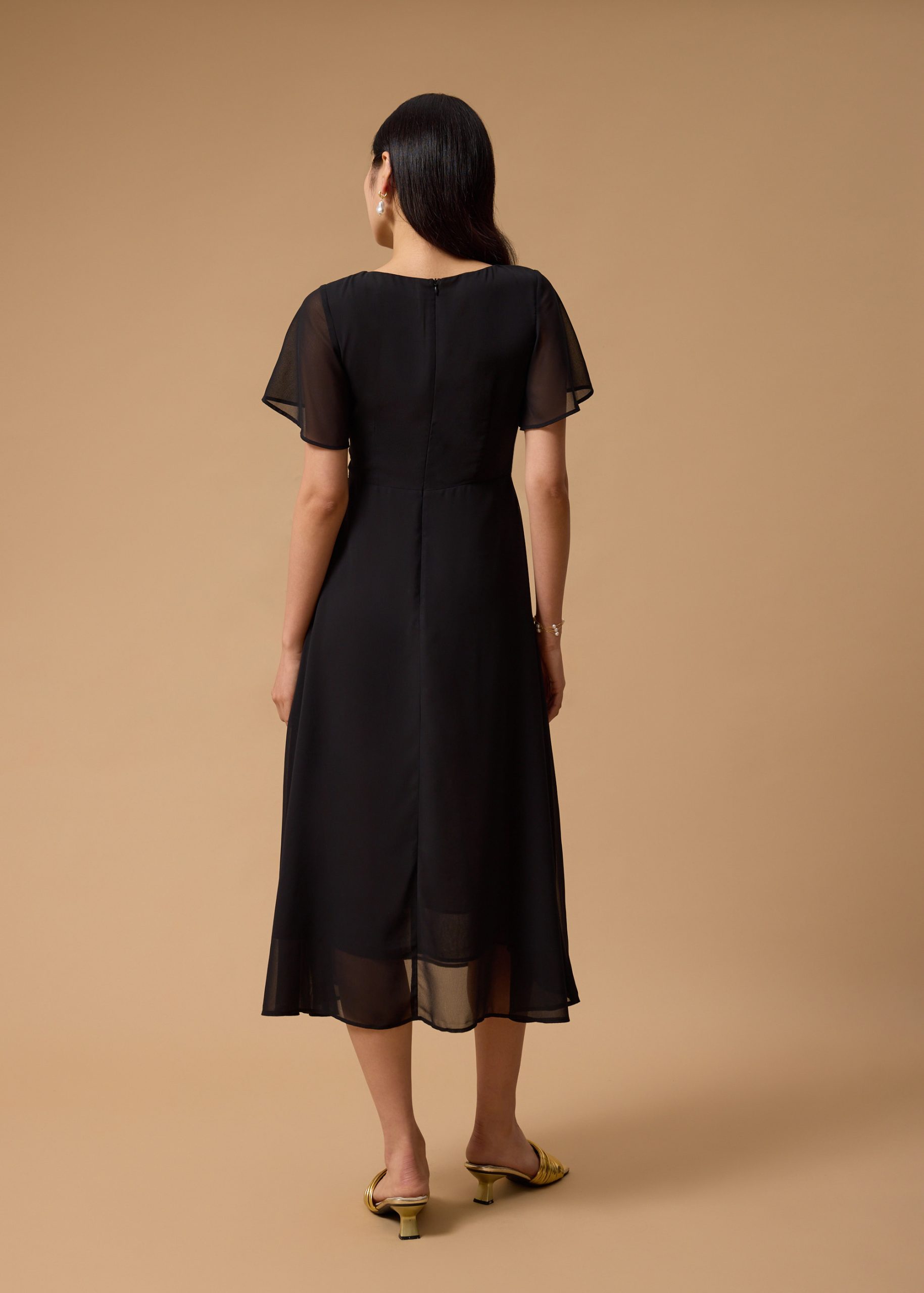 BraFree by LB Georgette Flutter Sleeve Bias Cut Midi Dress - Image 5