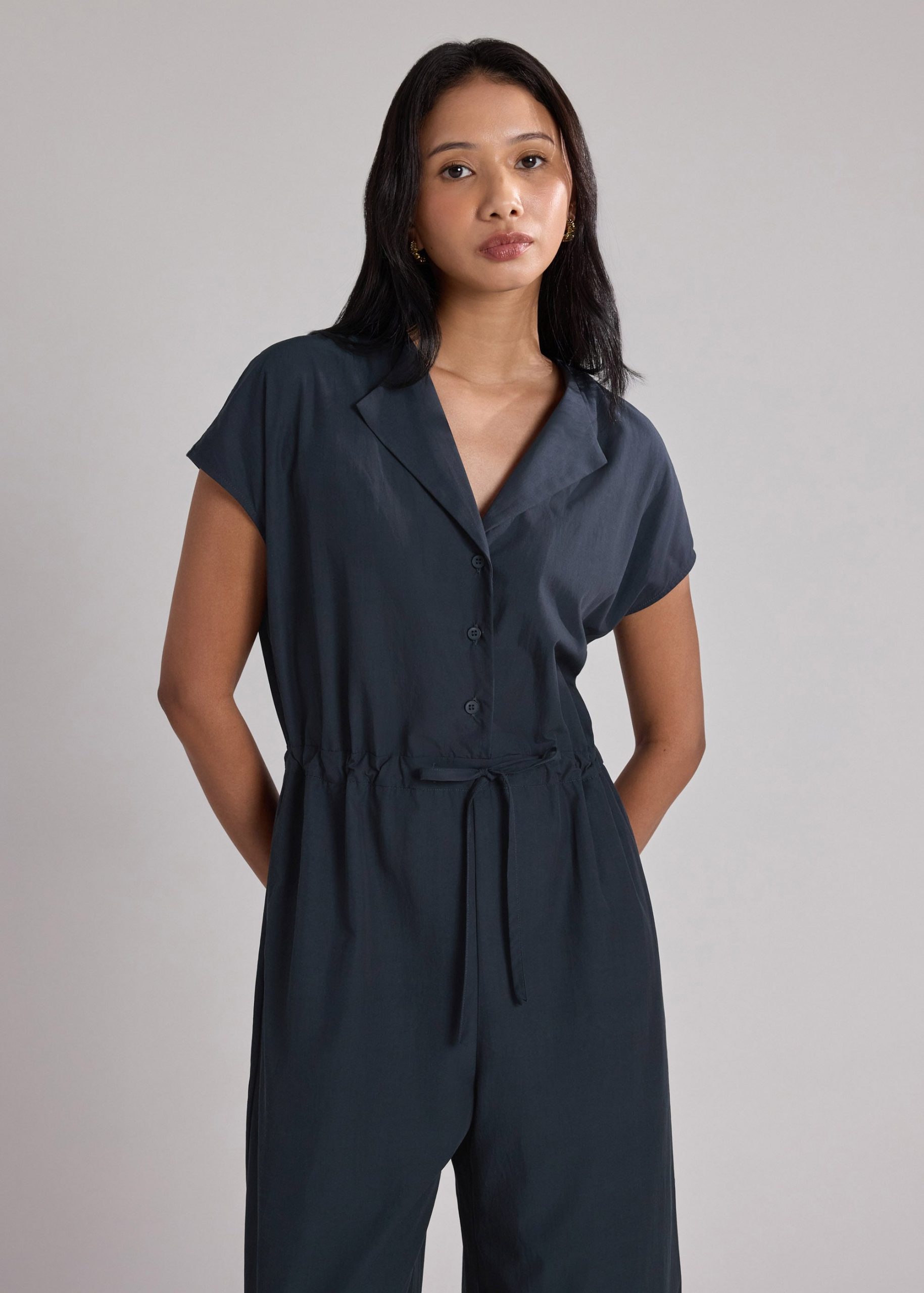 Collared Drawstring Waist Jumpsuit - Image 3