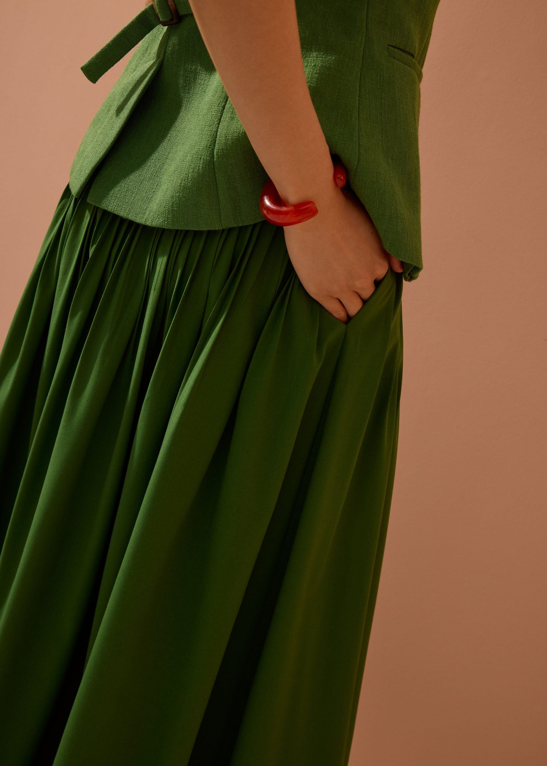 Kate High Waist Pintuck Flare Maxi Skirt - Image 9