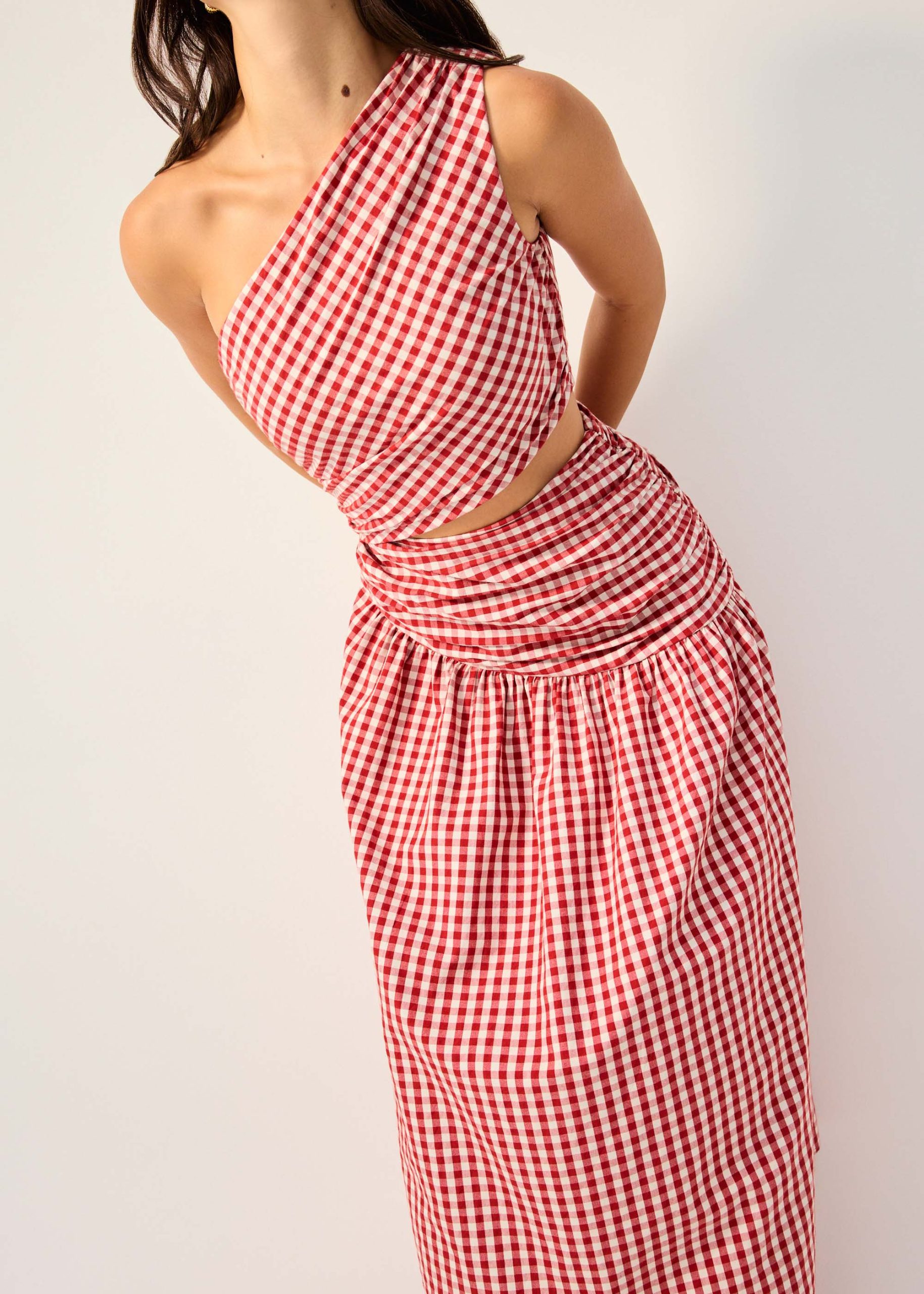 Gingham Cotton Cut Out Toga Fit & Flare Maxi Dress - Image 4