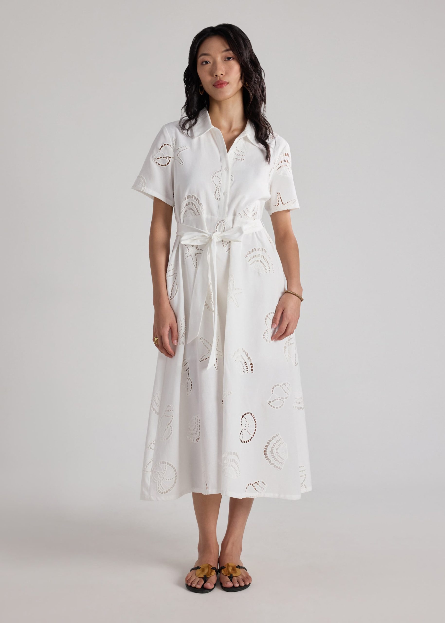 Collared Fit & Flare Dress With Sash in Tidal Escape Broderie - Image 7