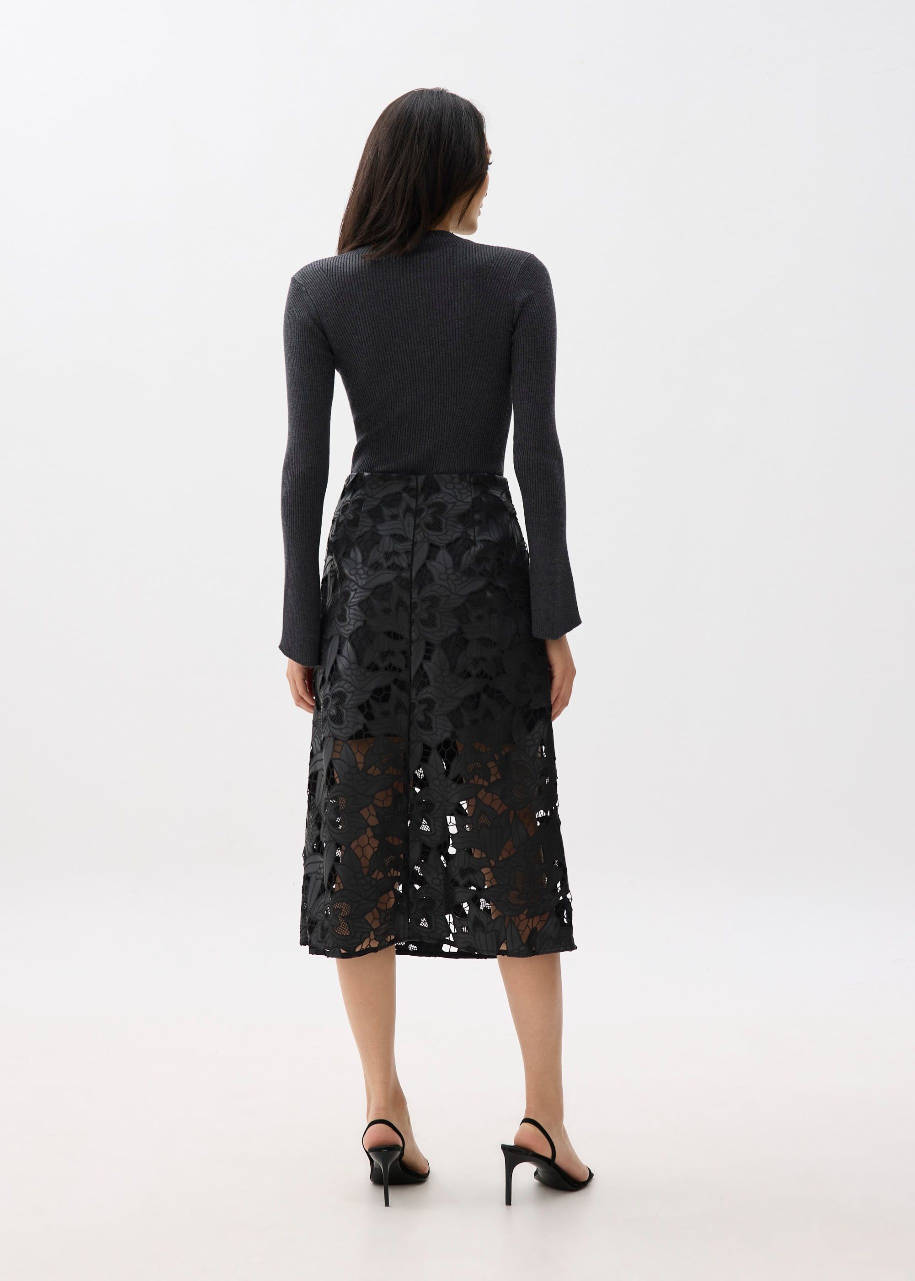 Vegan Leather Lace A-line Midaxi Skirt - Image 4