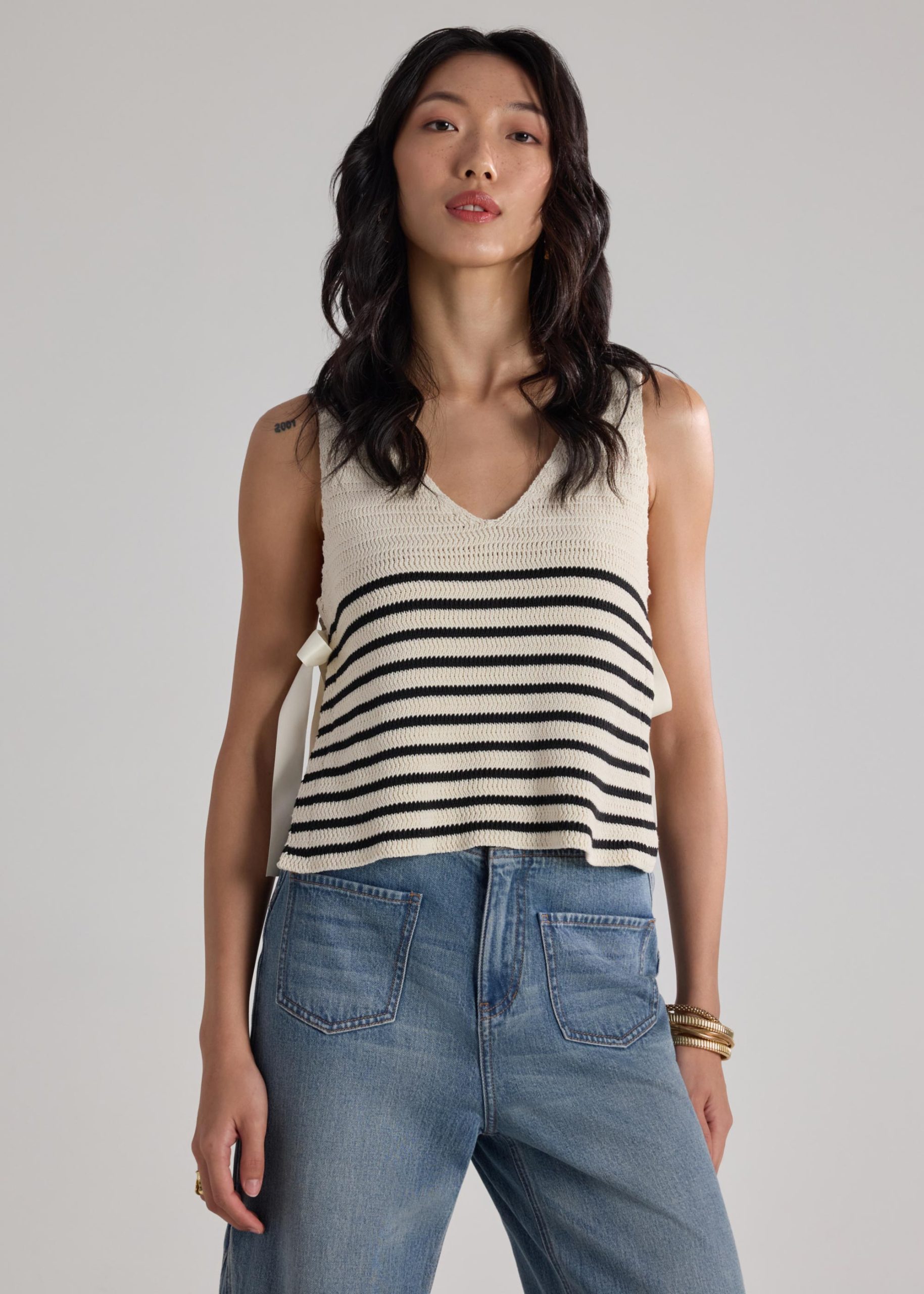 Multi-way Striped Knit Side Tie Top - Image 2