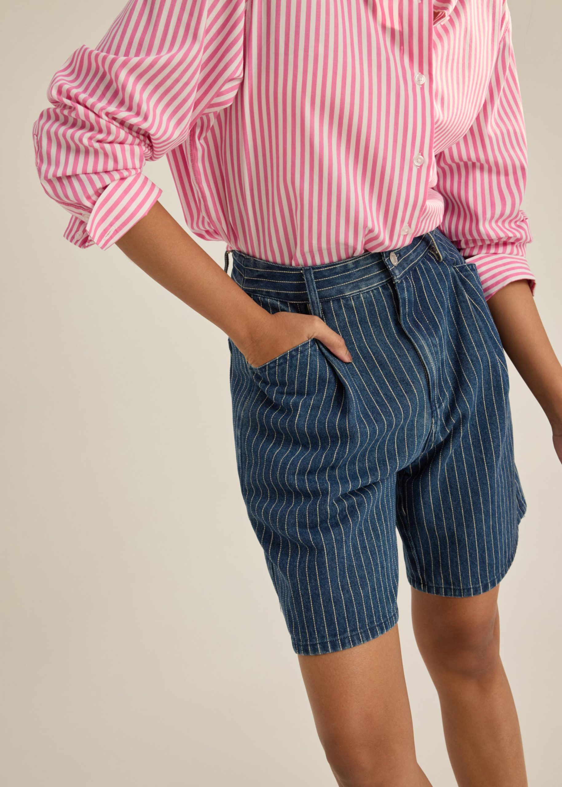 Striped Denim Bermuda Shorts - Image 5