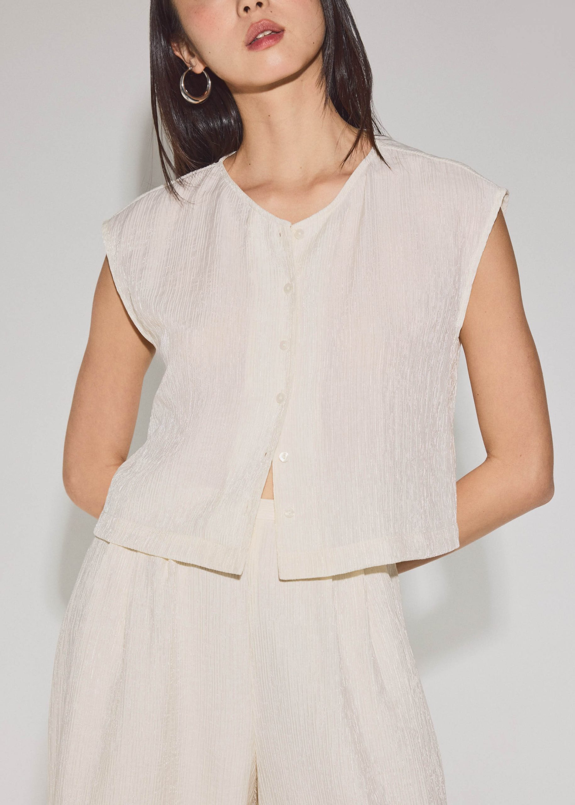 Relaxed Textured Lyocell Button Down Top - Image 8
